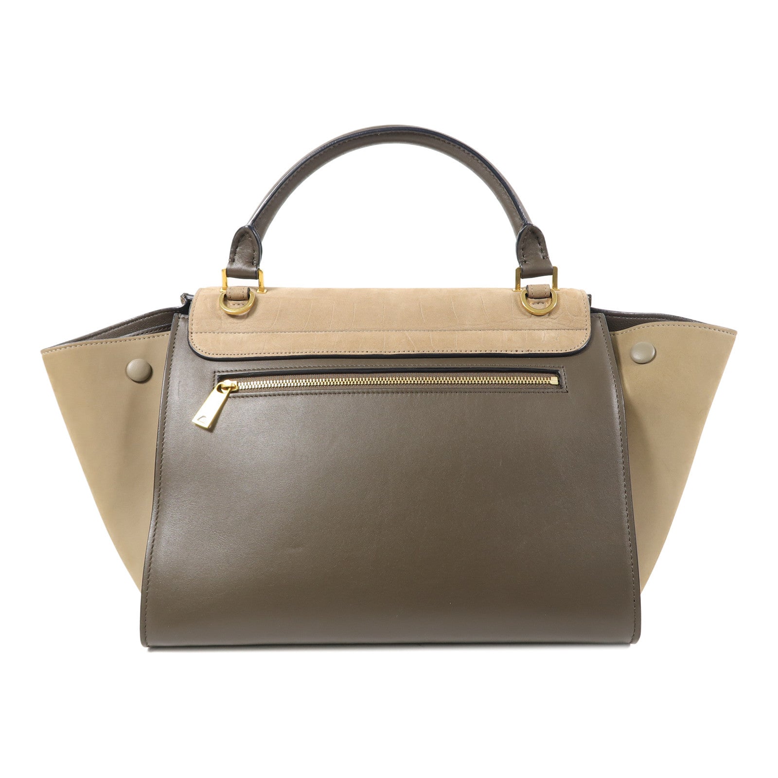 CELINE 牛皮皮革Trapeze金扣手挽肩背兩用袋啡色/灰色