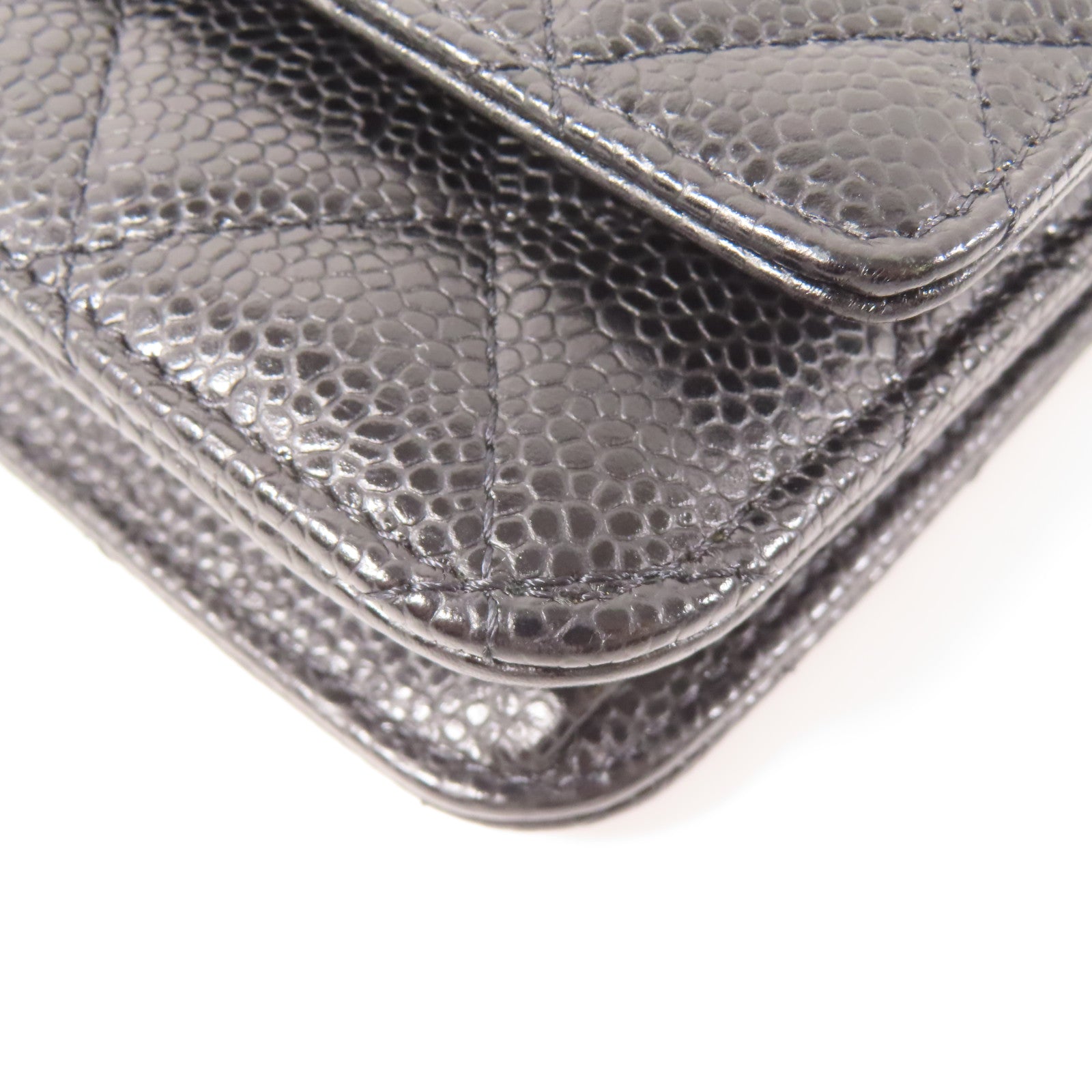 CHANEL 菱格Caviar皮革Wallet On Chain金扣鏈帶肩背袋黑色