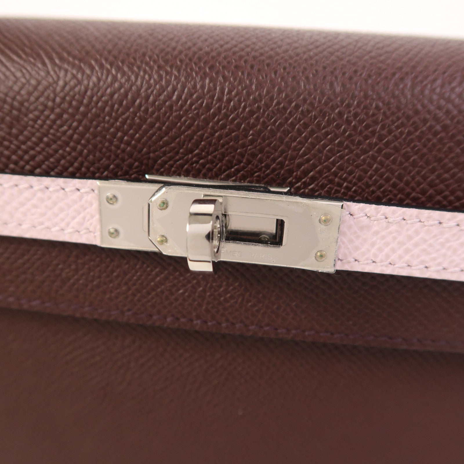 HERMES Epsom皮革Kelly 25銀扣手挽肩背兩用袋Rouge Sellier/Mauve Pale/Noir