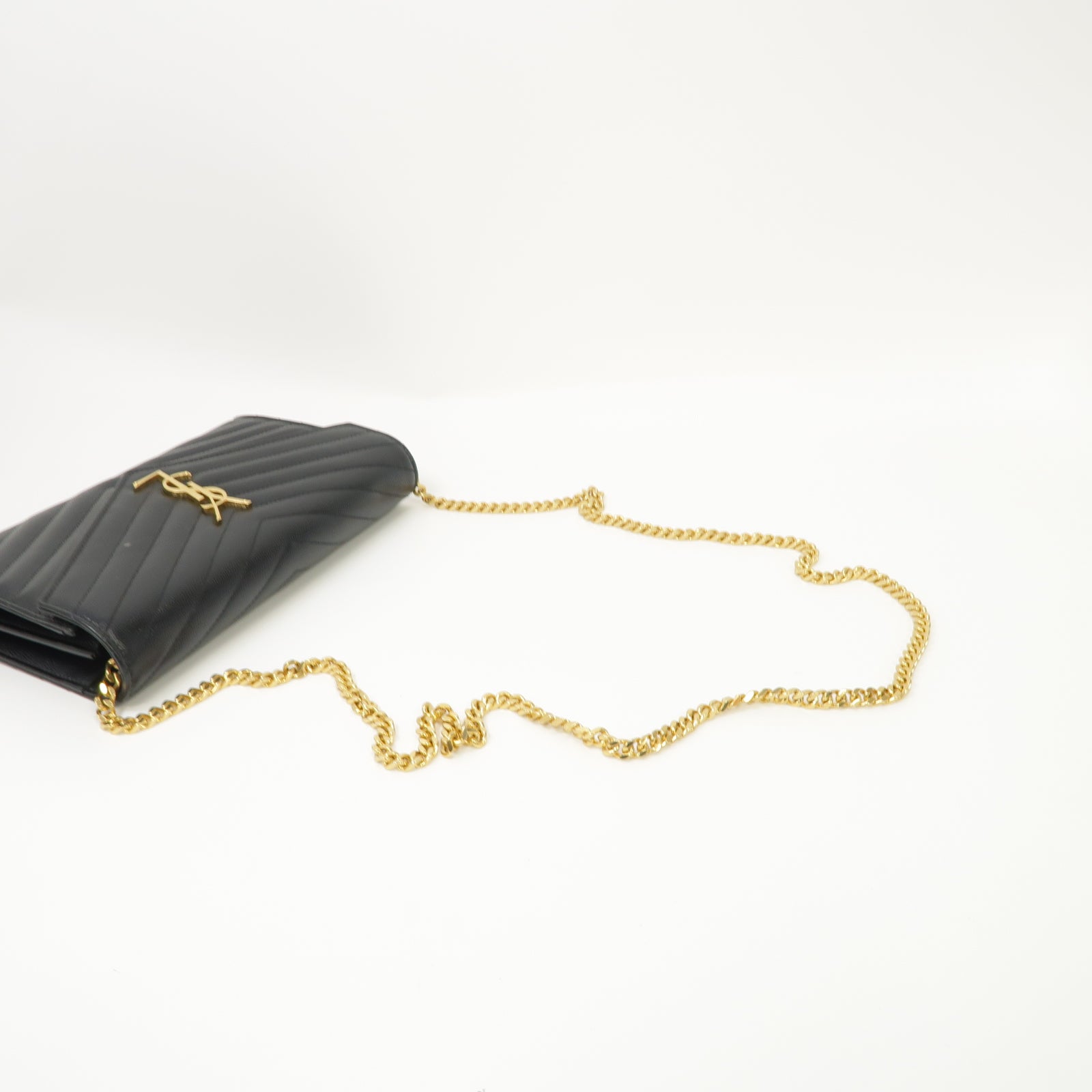 SAINT LAURENT 斜紋牛皮皮革Chain Shoulder Bag金扣肩背袋黑色