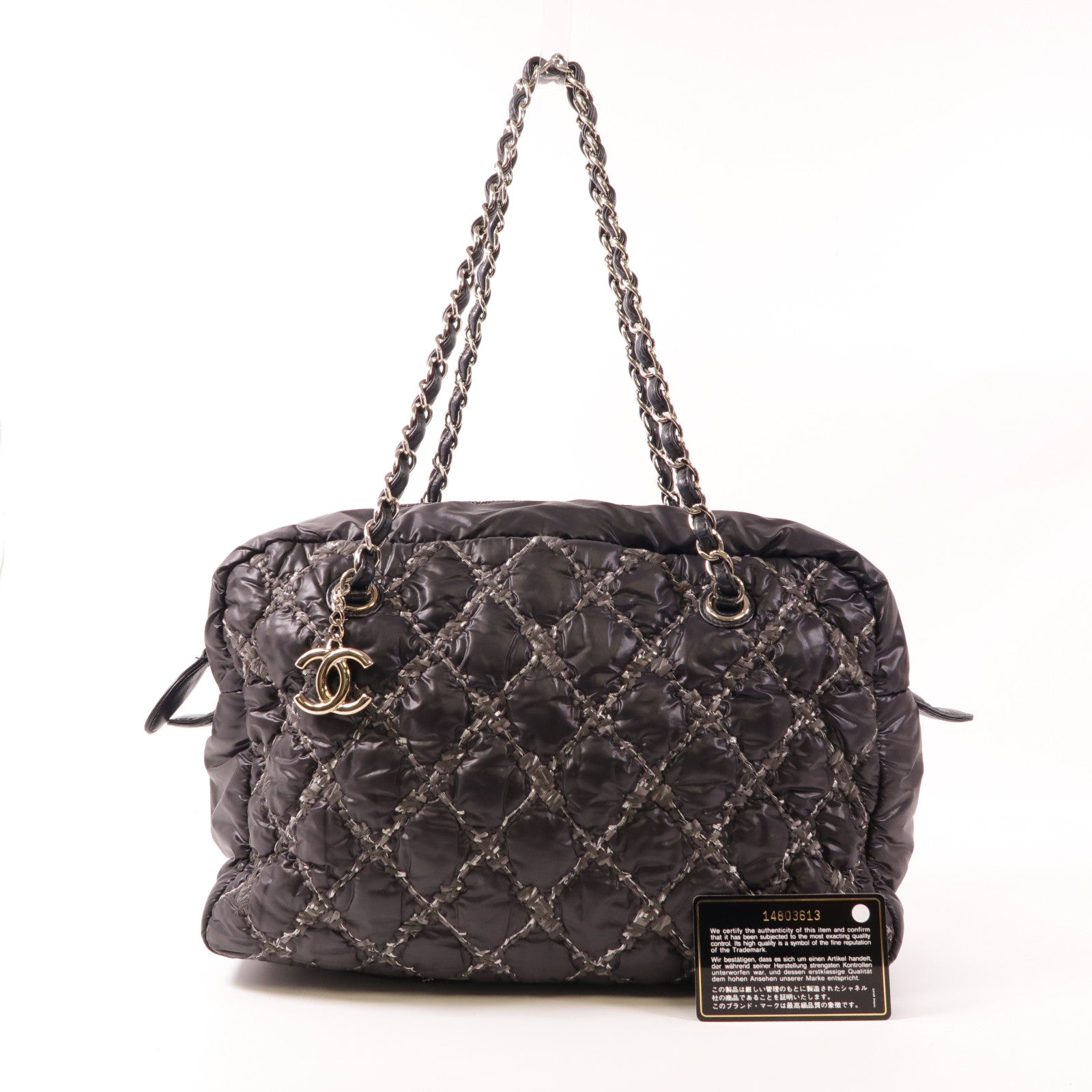 CHANEL 尼龍Chain Shoulder銀扣鏈帶肩背袋