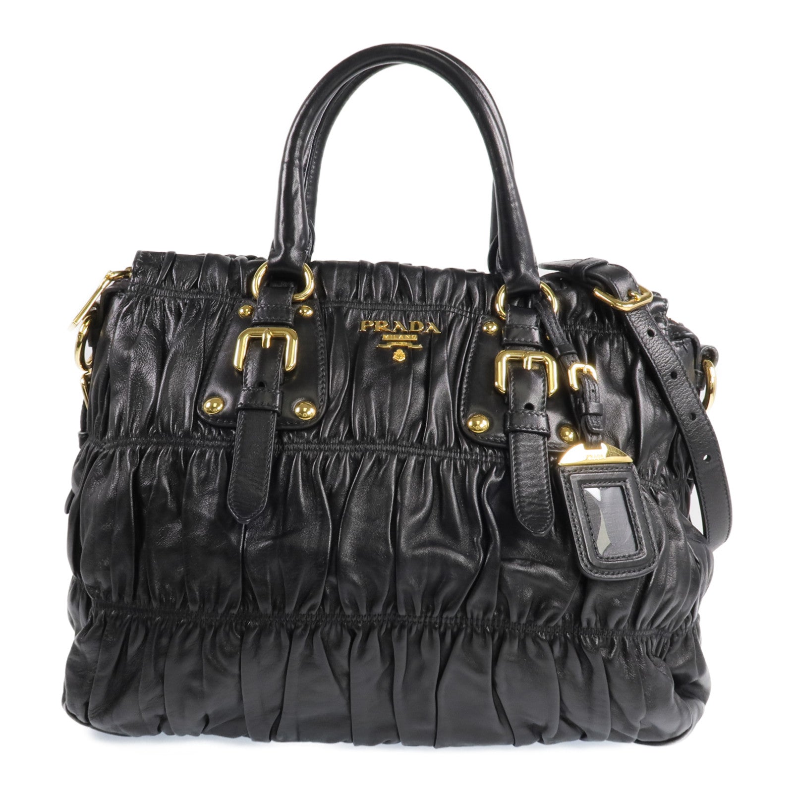 PRADA 羊皮皮革2 Way Shoulder金扣手挽肩背兩用袋