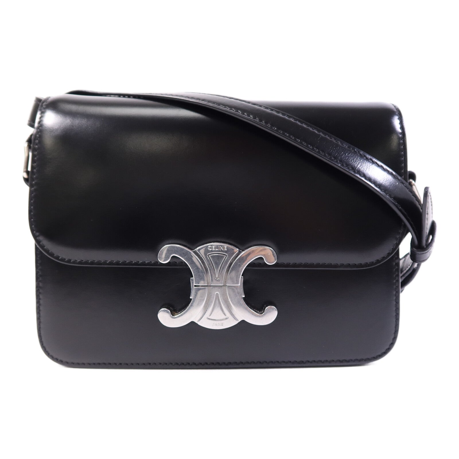 CELINE 牛皮皮革Teen Troimphe銀扣肩背袋
