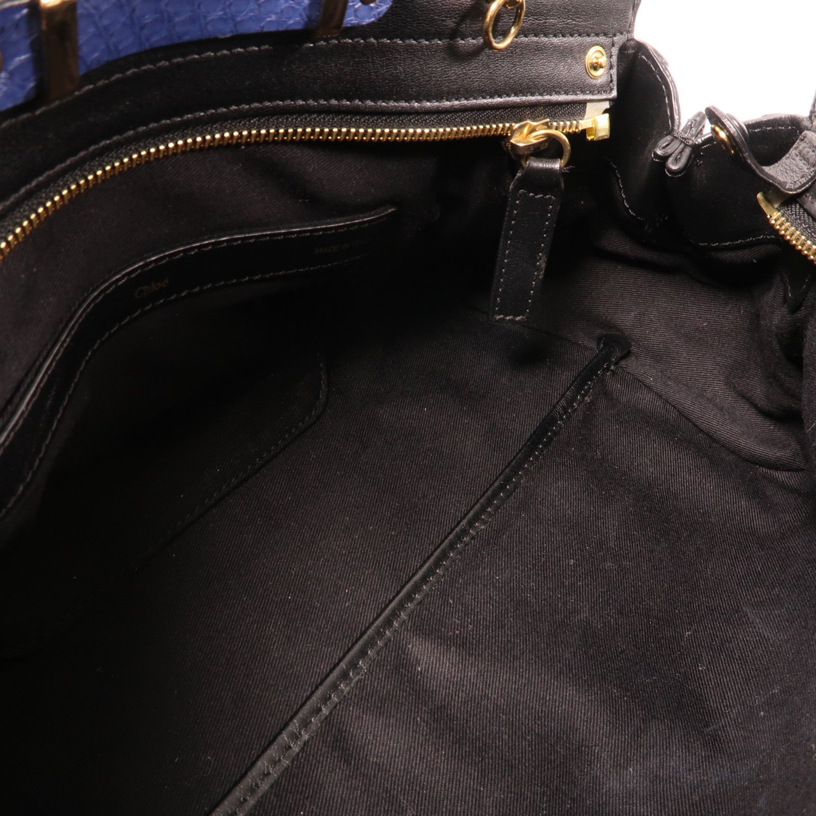 Chloe 牛皮皮革/蛇皮皮革Shoulder Bag金扣手挽肩背兩用袋藍色