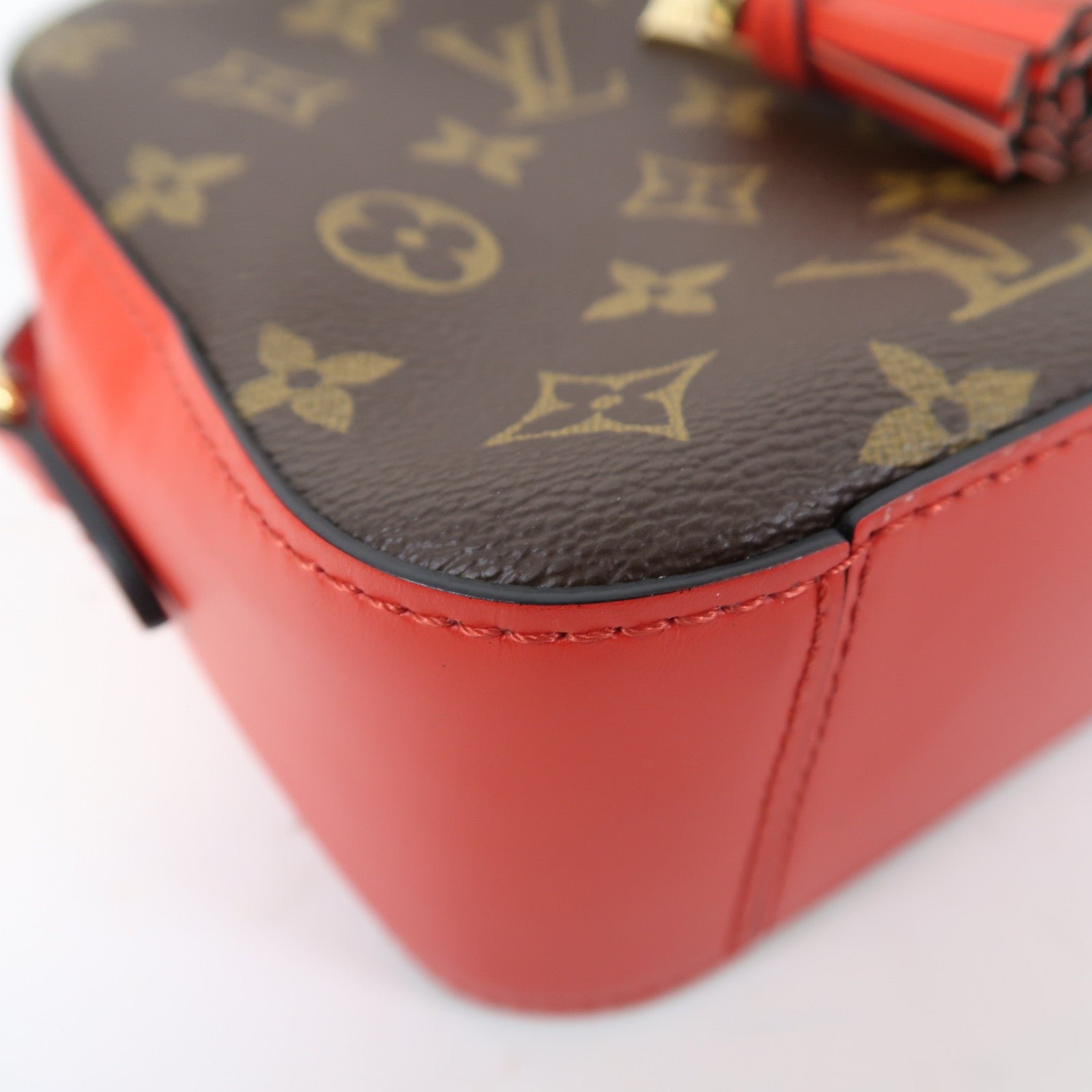 LOUIS VUITTON Monogram Saintonge金扣肩背袋啡色/紅色