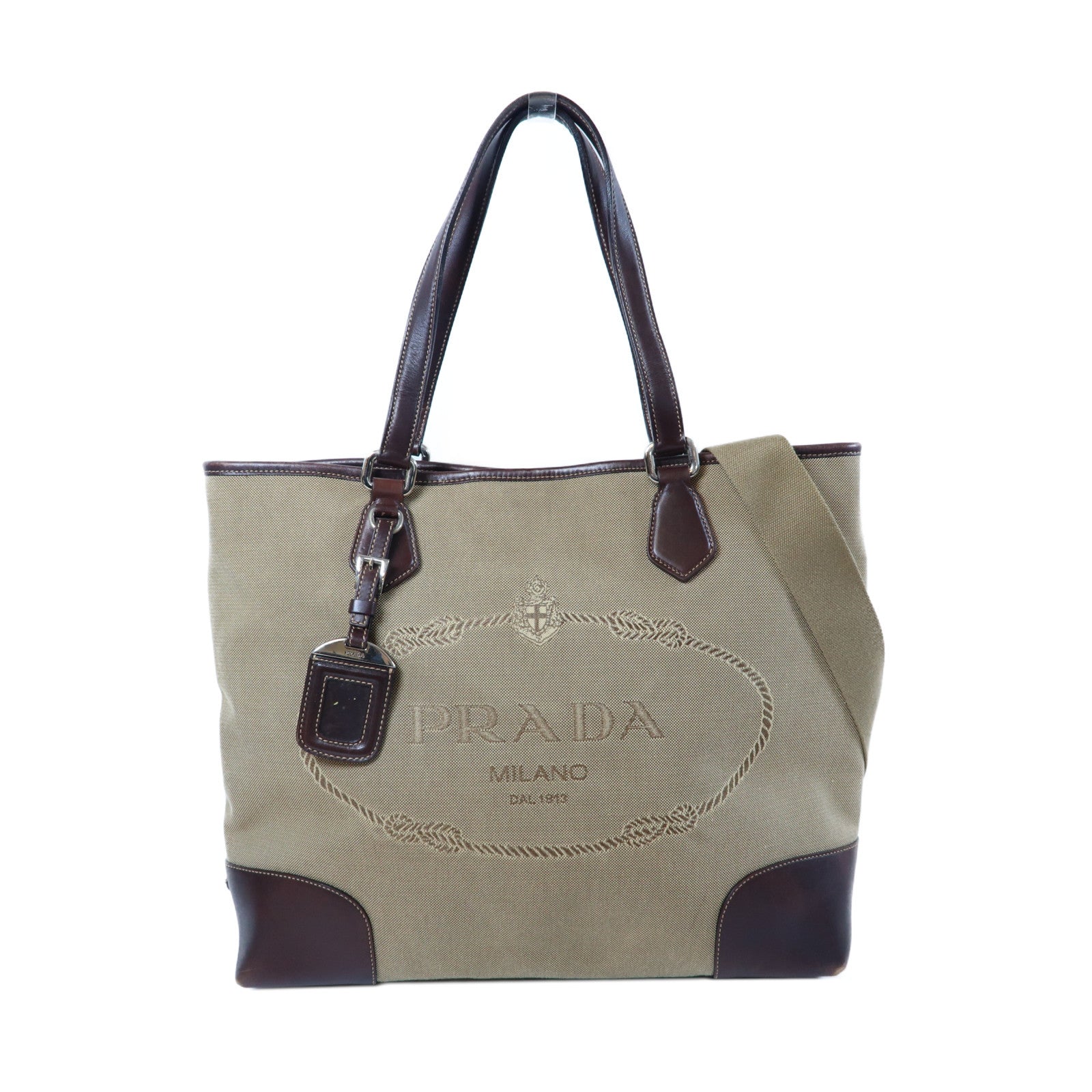 PRADA 帆布Shoulder Bag銀扣手挽肩背兩用袋啡色