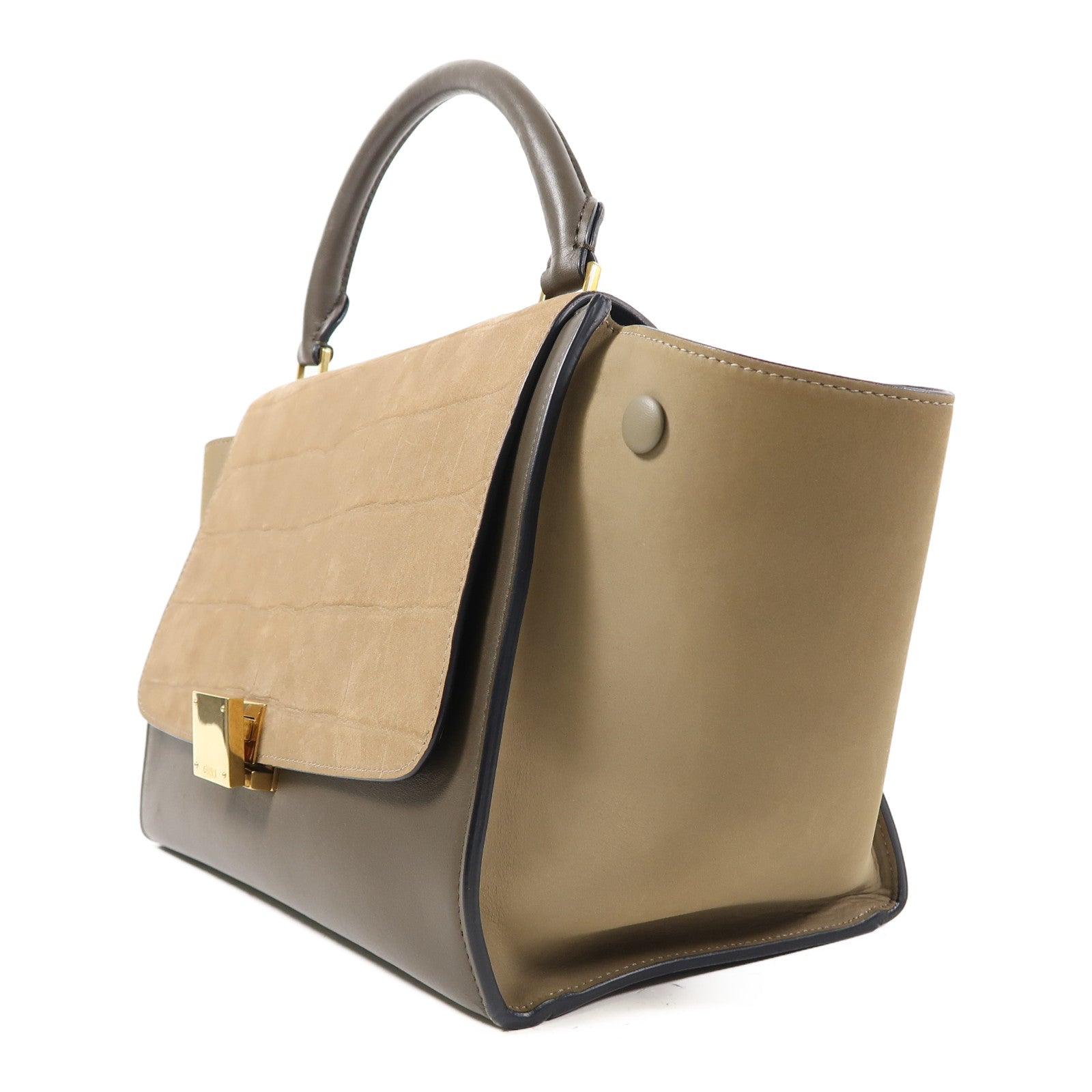 CELINE 牛皮皮革Trapeze金扣手挽肩背兩用袋啡色/灰色