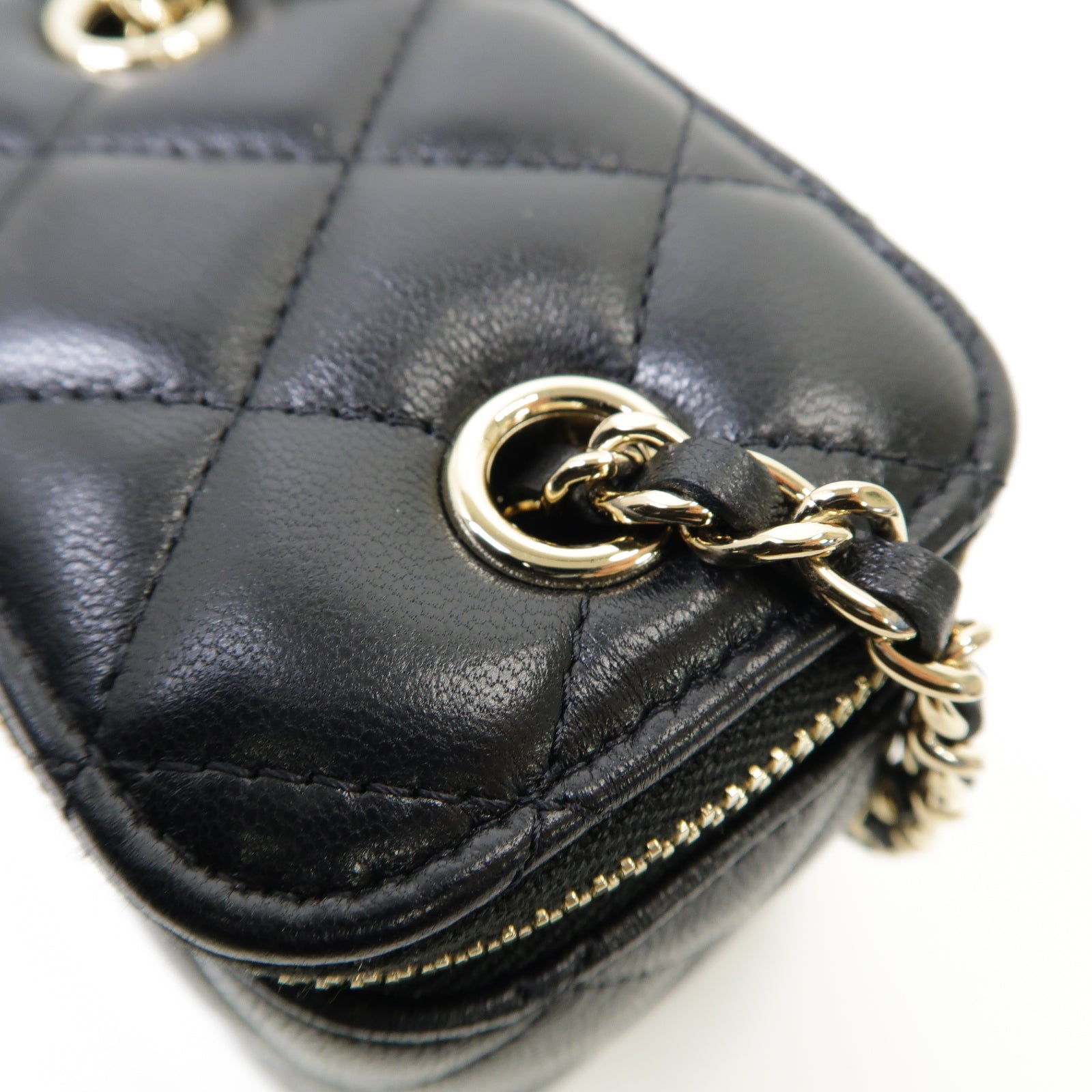 CHANEL 菱格羊皮皮革Chain Shoulder Bag金扣鏈帶肩背袋黒色