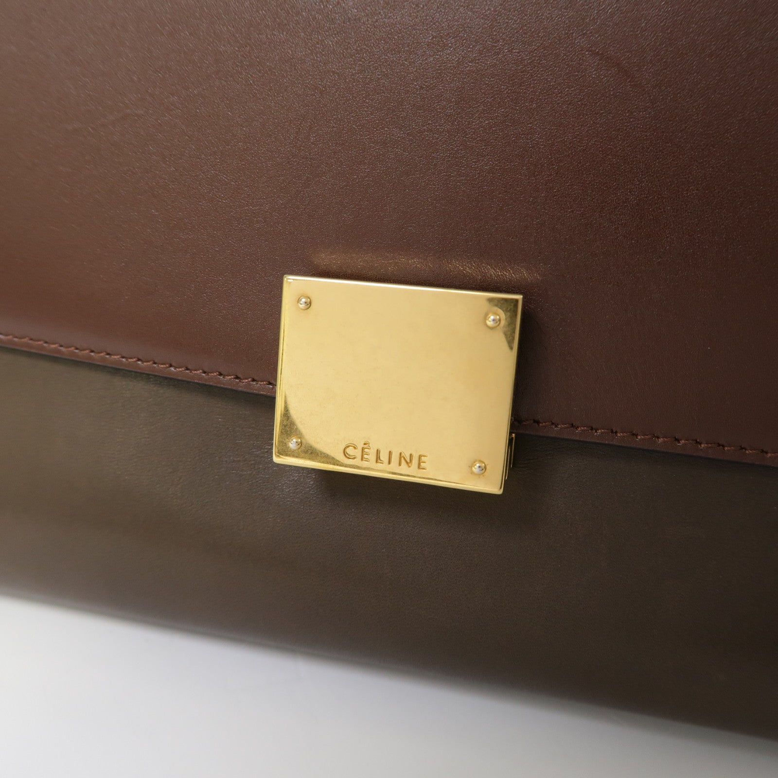CELINE 牛皮皮革Trapeze金扣手挽肩背兩用袋酒紅色/卡其色/啡色