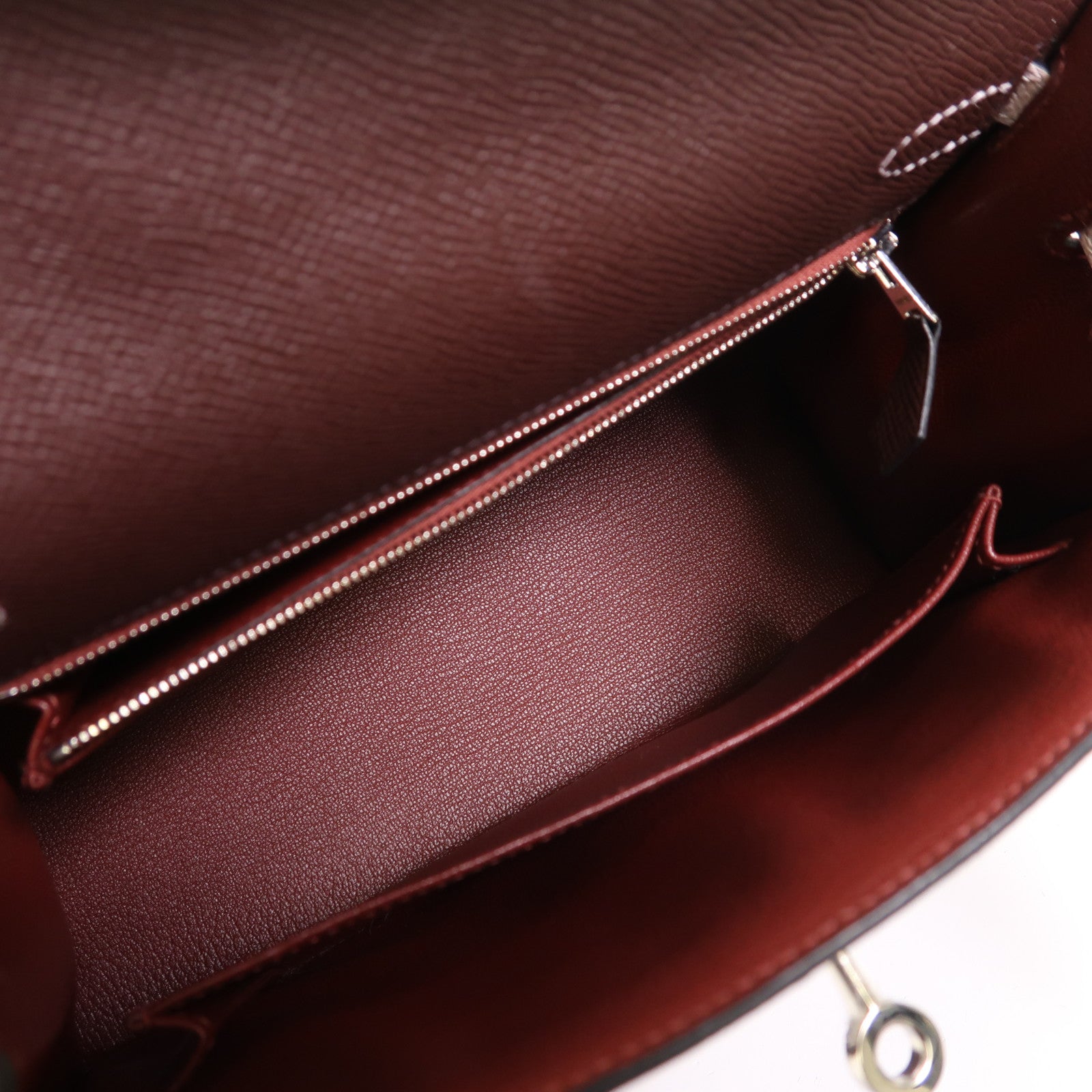 HERMES Epsom皮革Kelly 25銀扣手挽肩背兩用袋Rouge Sellier/Mauve Pale/Noir