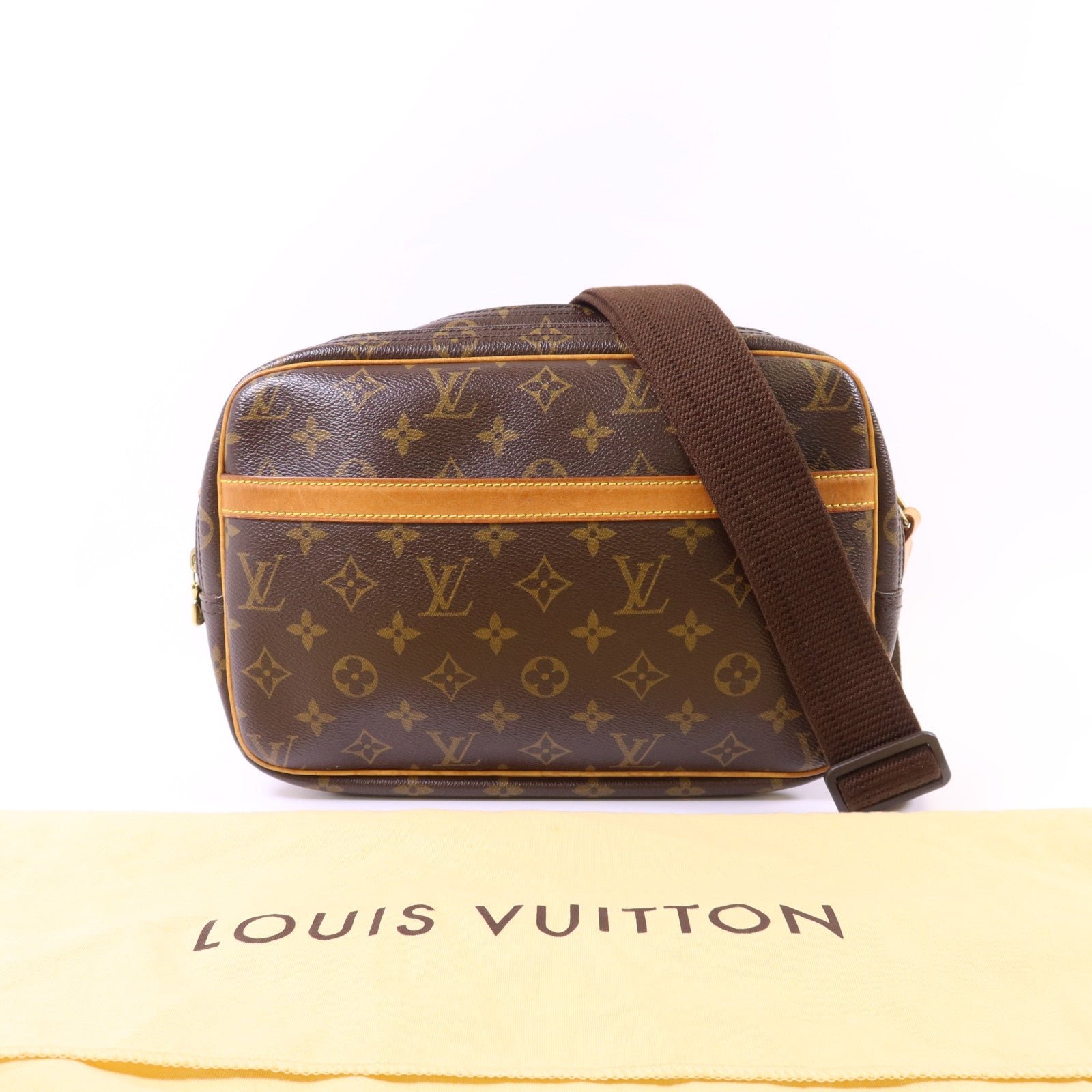 LOUIS VUITTON Monogram Reporter PM金扣肩背袋棕色