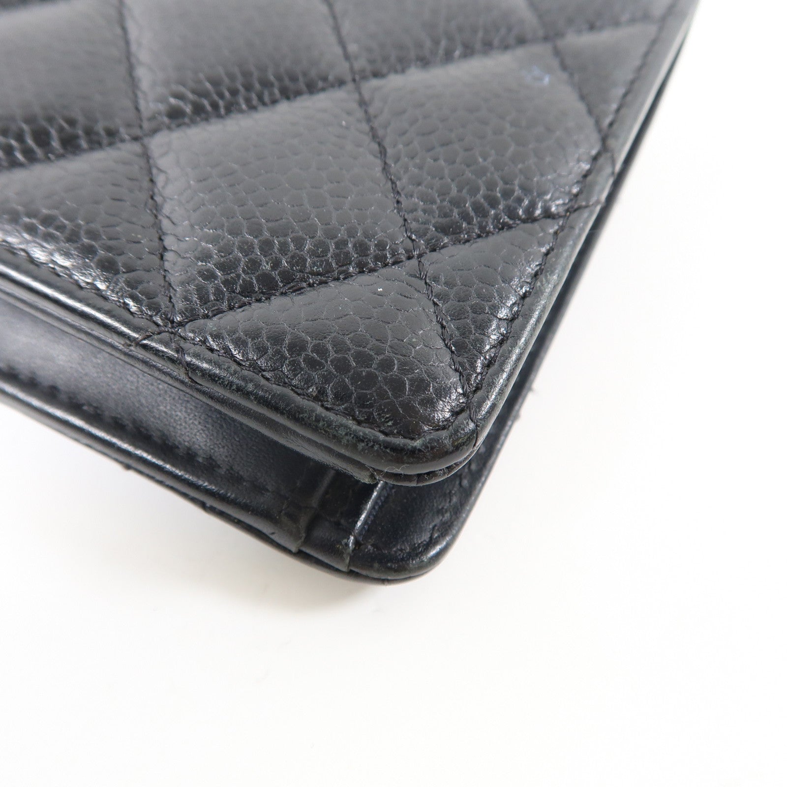 CHANEL 菱格牛皮皮革Long Wallet銀扣長錢包黑色