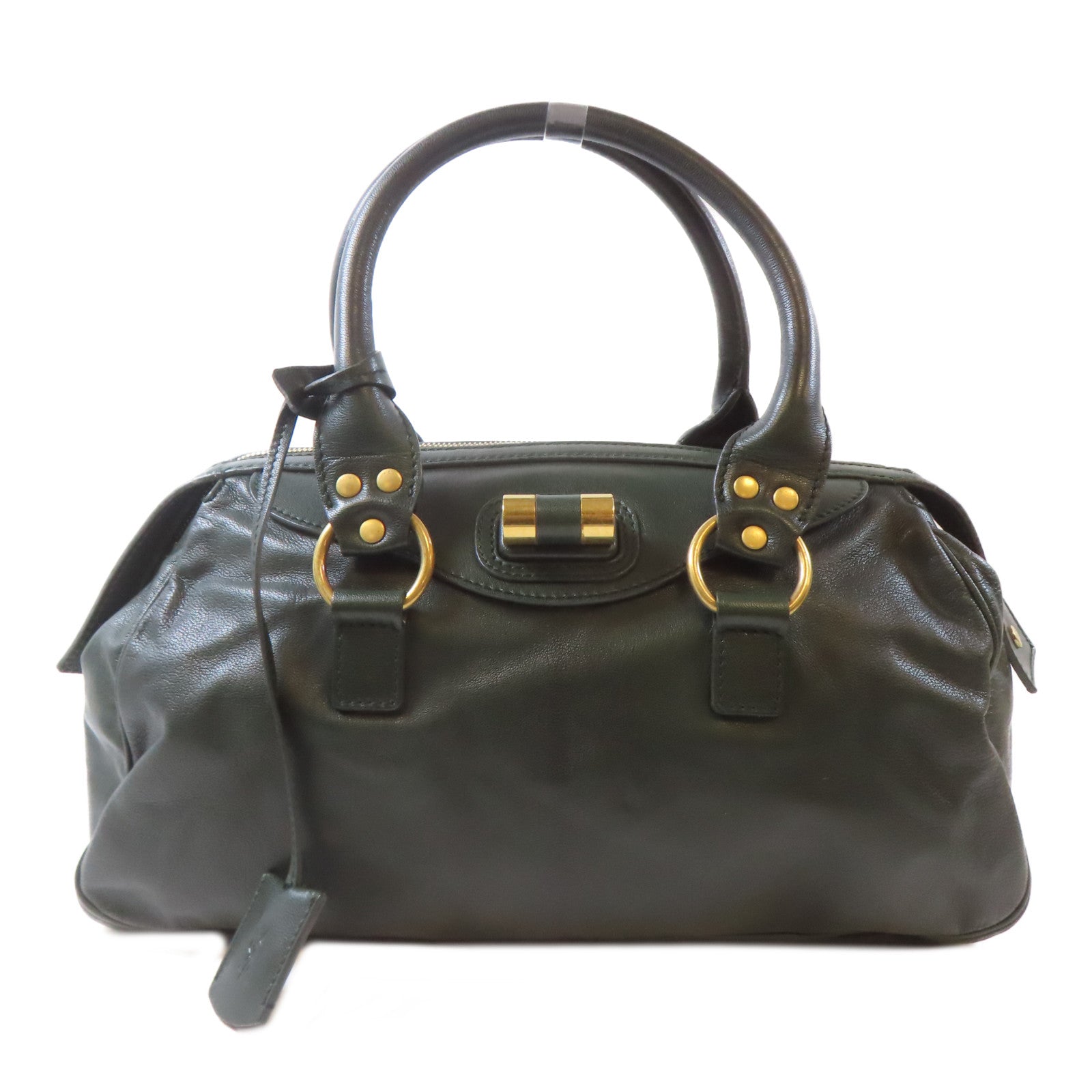 YVES SAINT LAURENT 【激減優惠】牛皮皮革Handbag金扣手挽袋深綠色