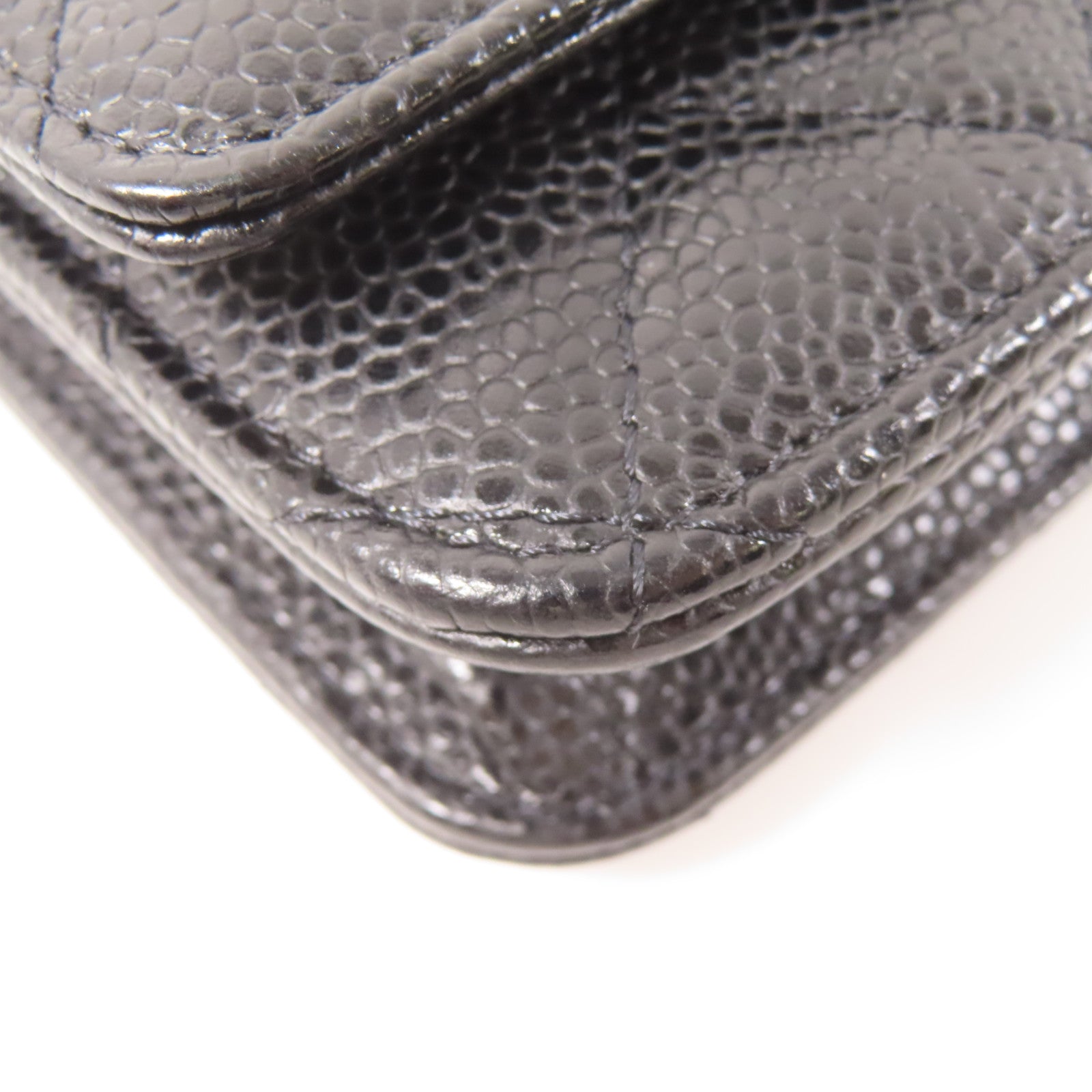 CHANEL 菱格Caviar皮革Wallet On Chain金扣鏈帶肩背袋黑色