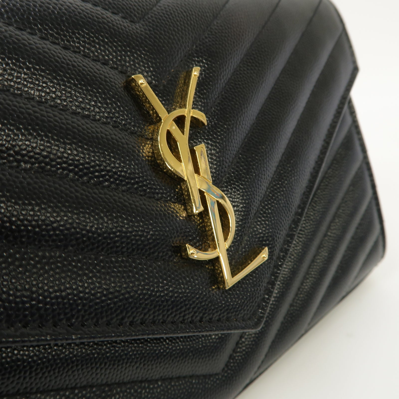 SAINT LAURENT 斜紋牛皮皮革Chain Shoulder Bag金扣肩背袋黑色