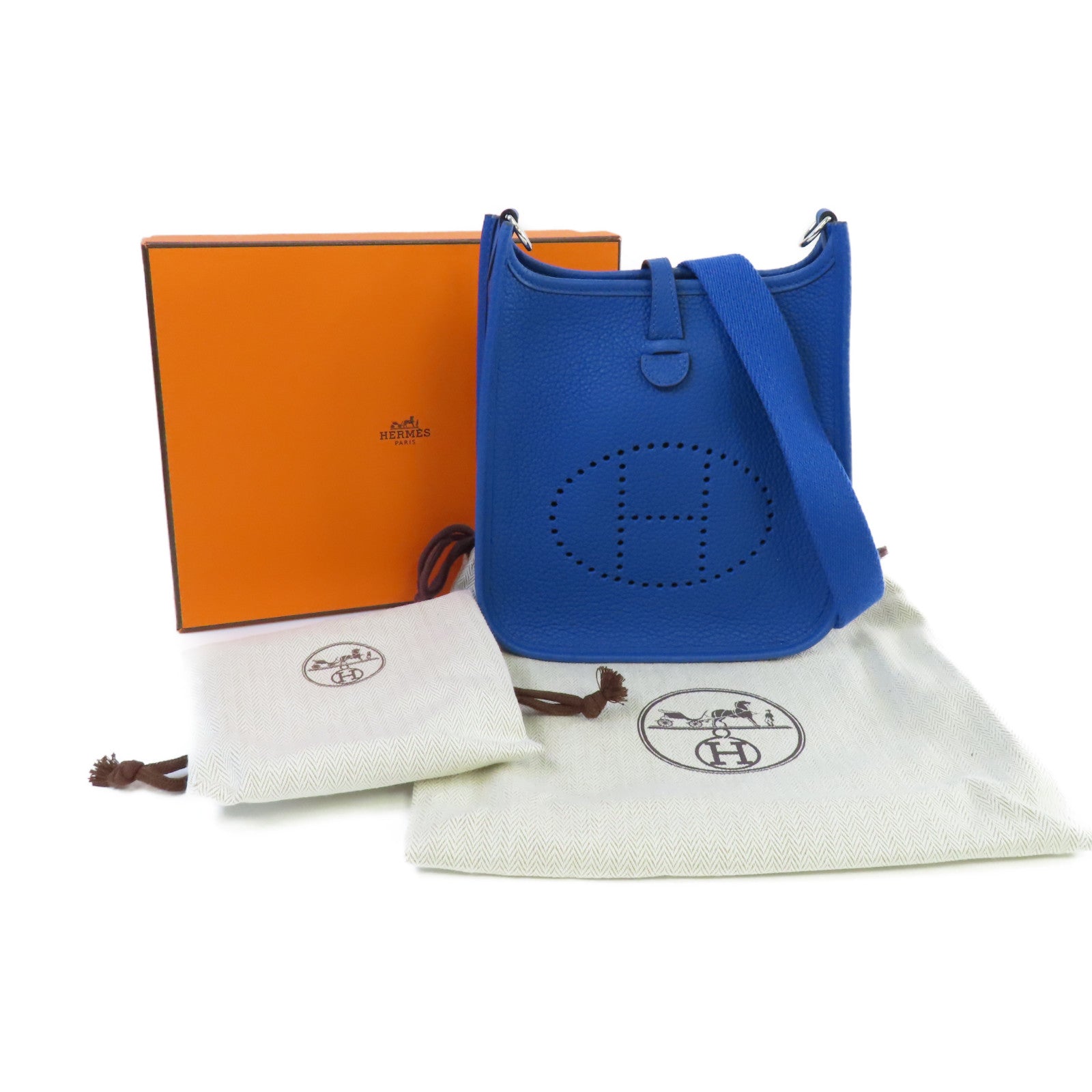 HERMES **【激減優惠】Clemence皮革Evelyne TPM Shoulder Bag銀扣肩背袋71 Frances Blue/法國藍色