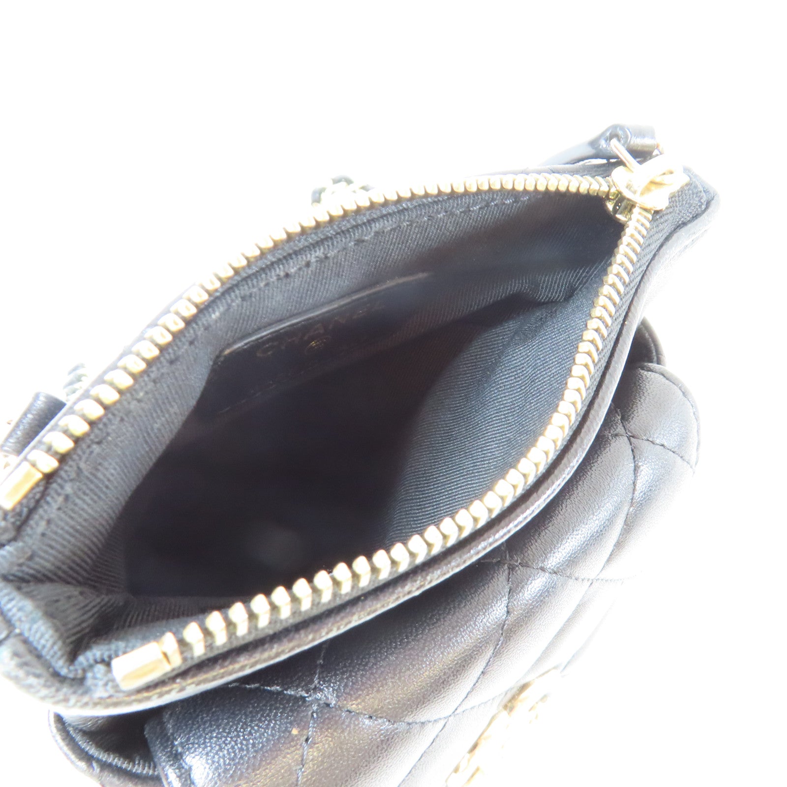 CHANEL 菱格羊皮皮革Phone Bag金扣鏈帶肩背袋黑色