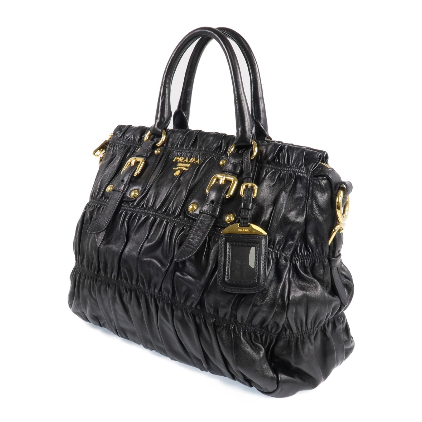 PRADA 羊皮皮革2 Way Shoulder金扣手挽肩背兩用袋