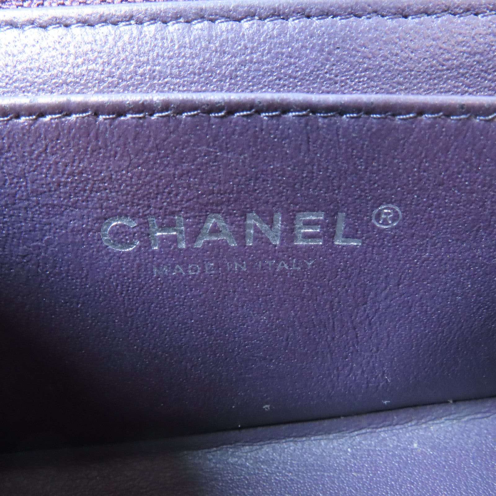 CHANEL 【激減優惠】菱格羊皮皮革Mini 20cm銀扣鏈帶肩背袋紫色