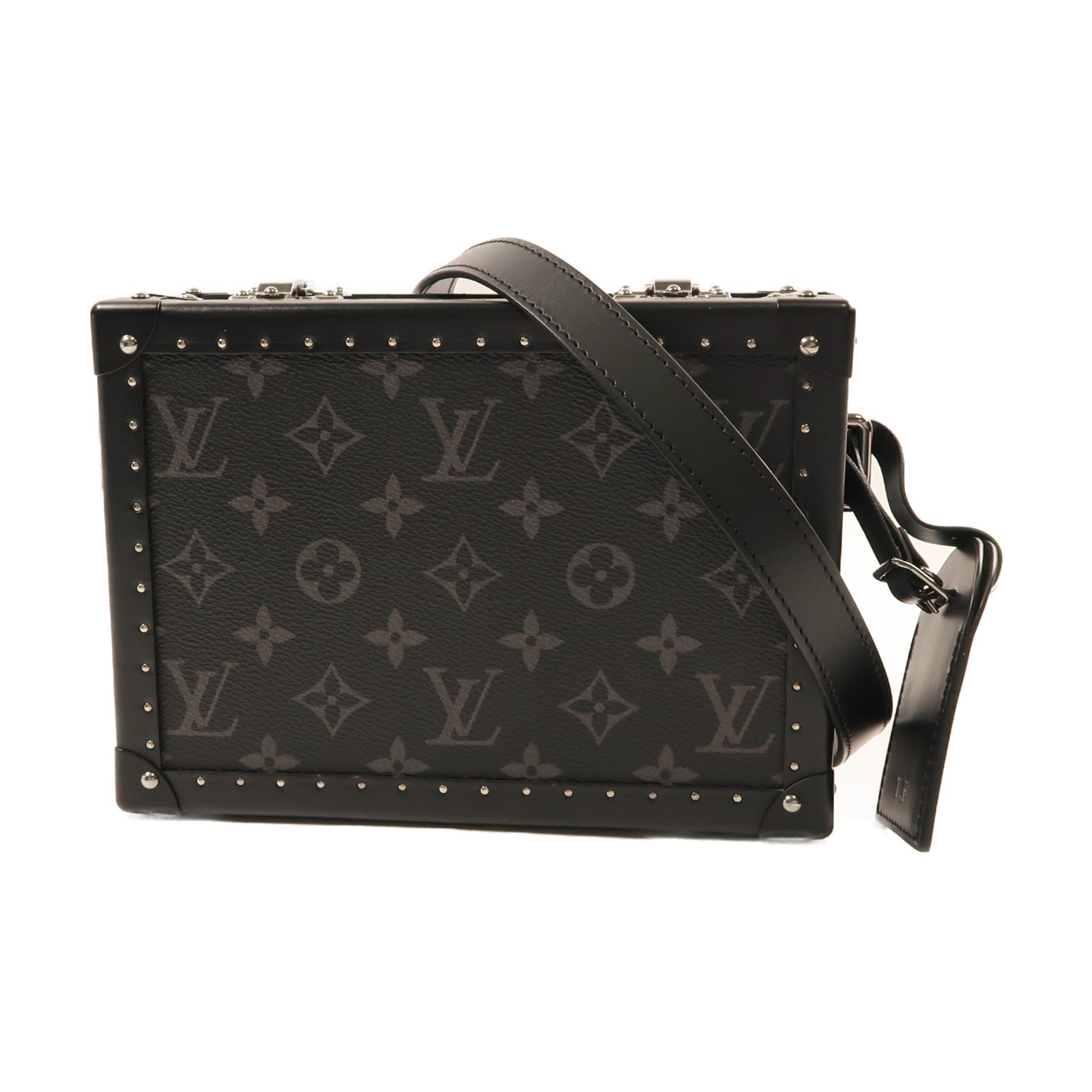 LOUIS VUITTON Monogram Eclipse Clutch Box銀扣肩背袋黑色