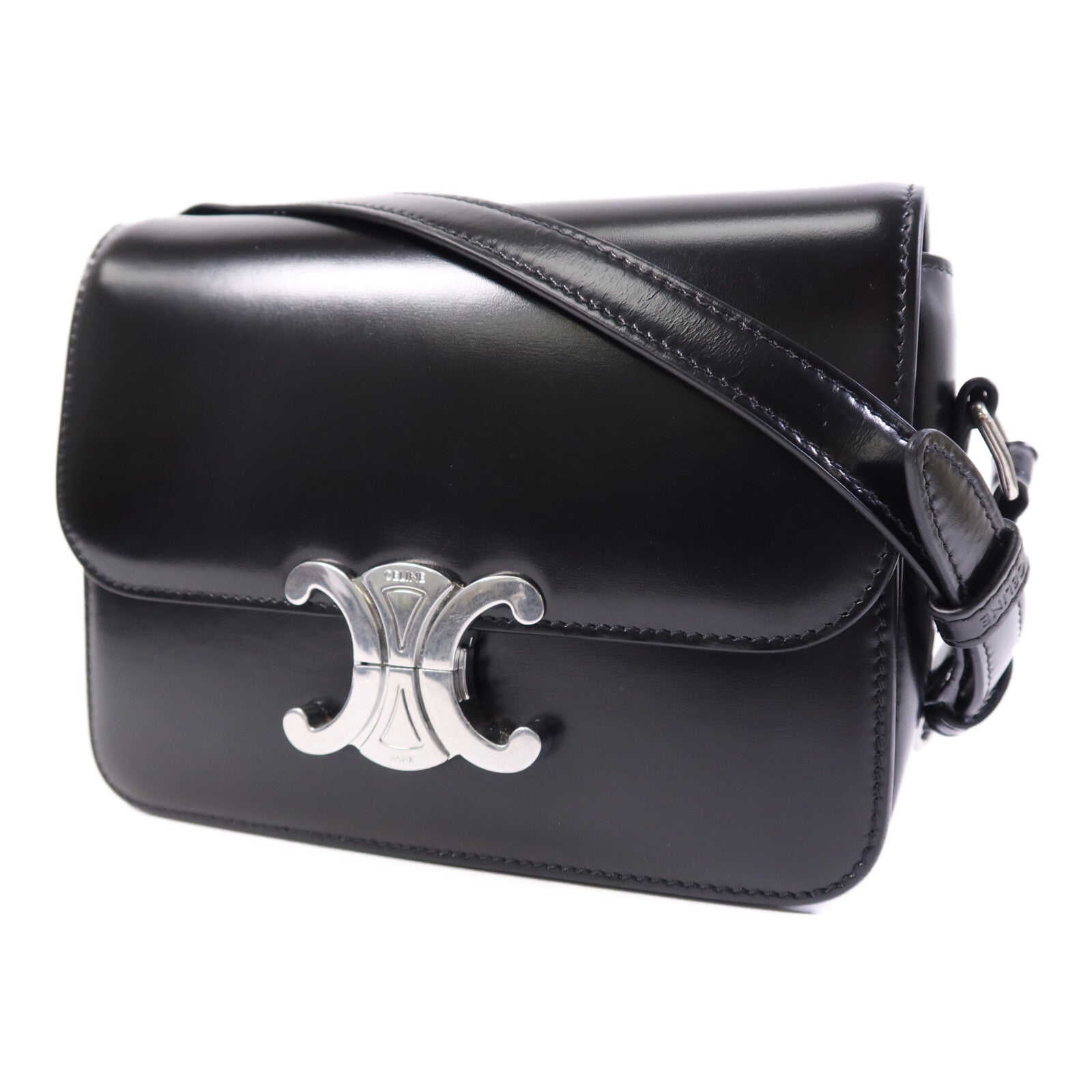 CELINE 牛皮皮革Teen Troimphe銀扣肩背袋