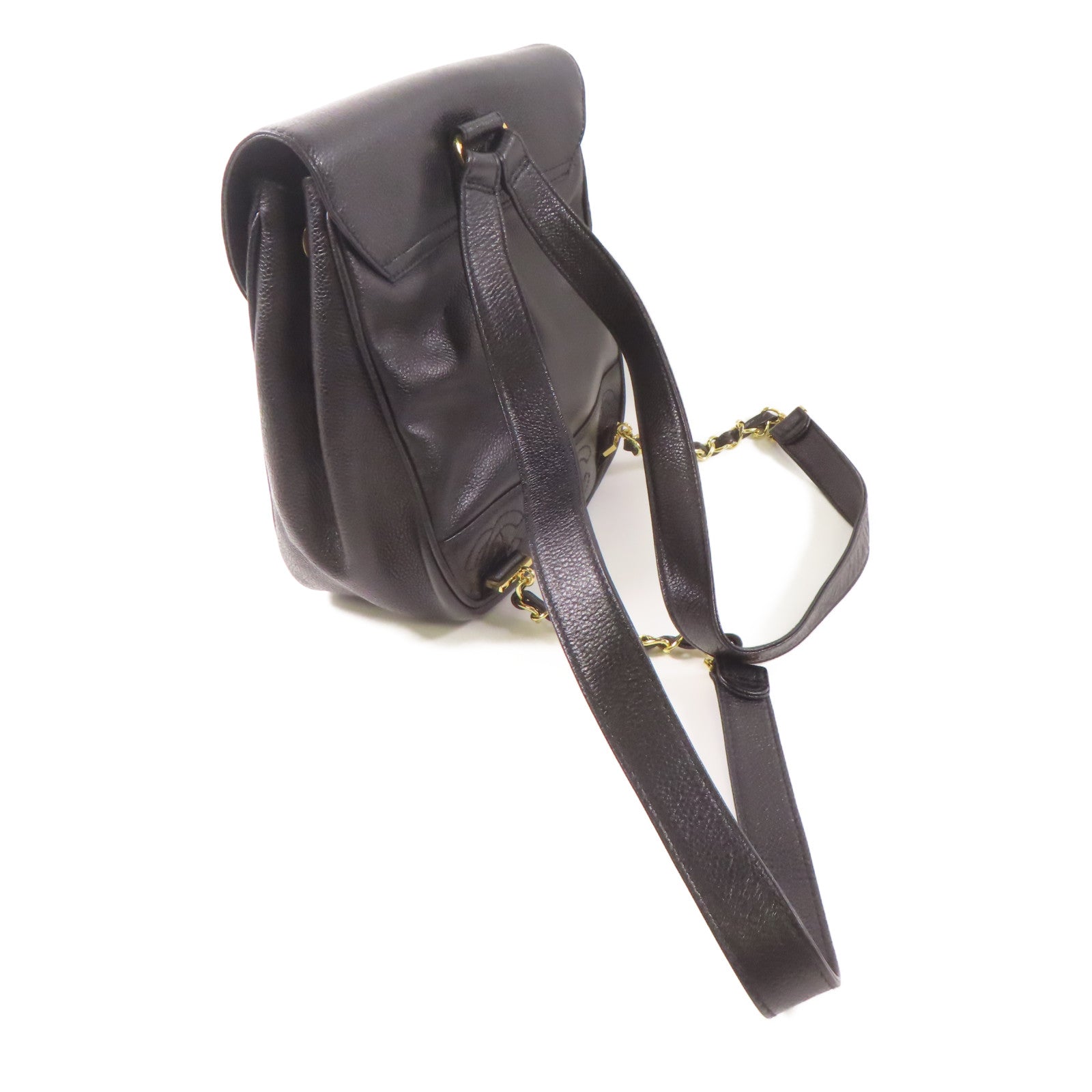 CHANEL【激減優惠】 牛皮皮革Backpack金扣鏈帶背包黑色