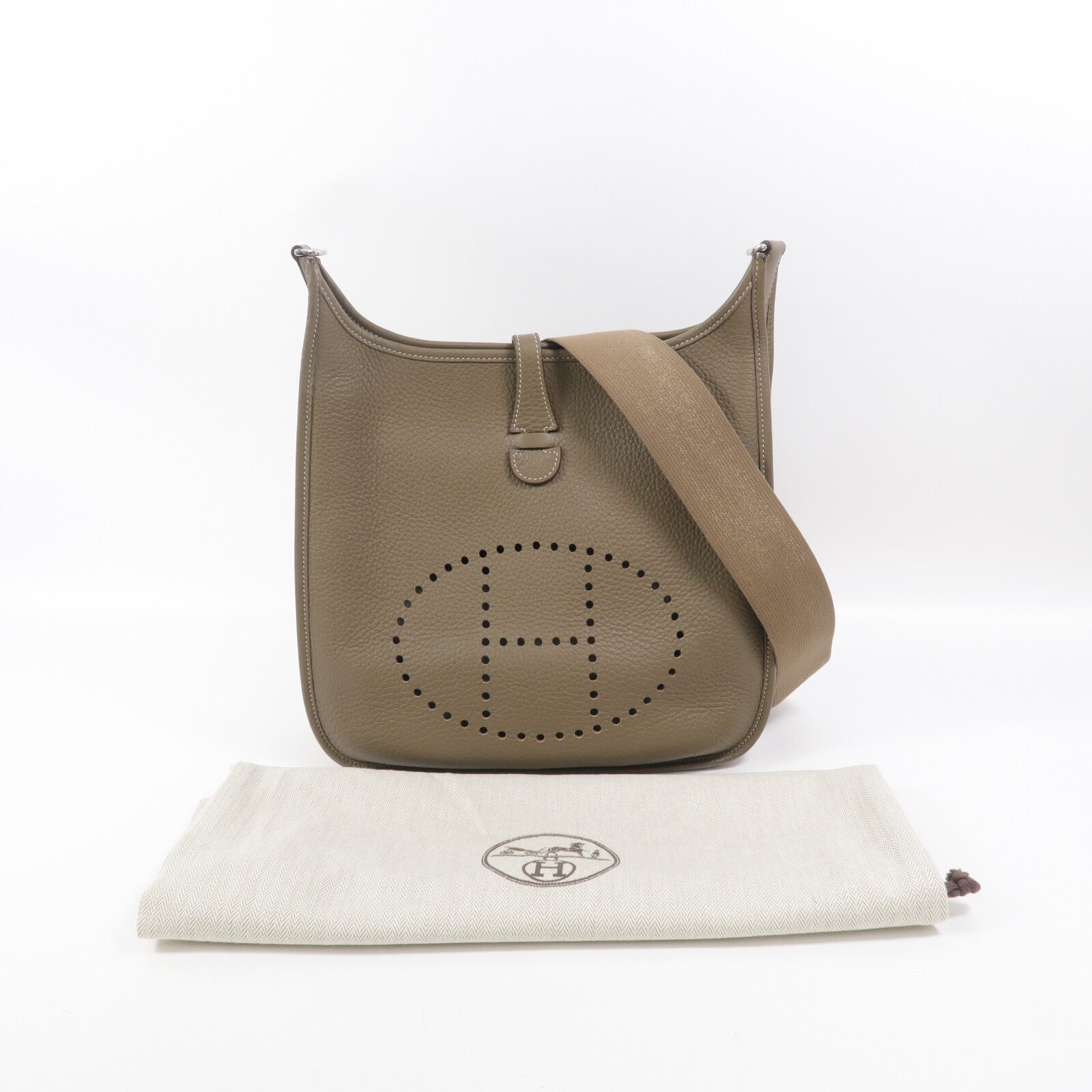 HERMES Clemence皮革Evelyne PM肩背袋Etoupe