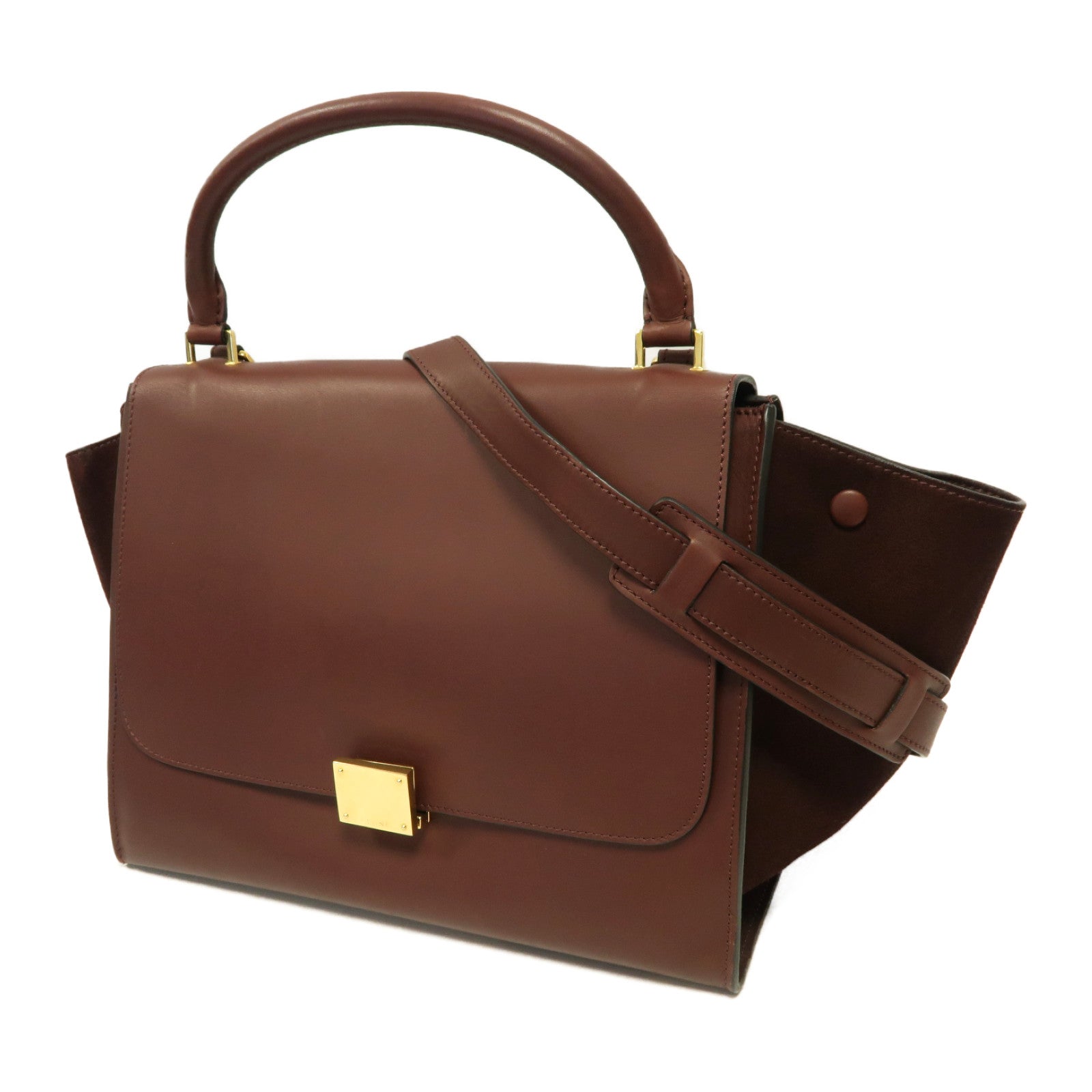 CELINE **【激減優惠】牛皮皮革Trapeze金扣手挽肩背兩用袋紅棕色