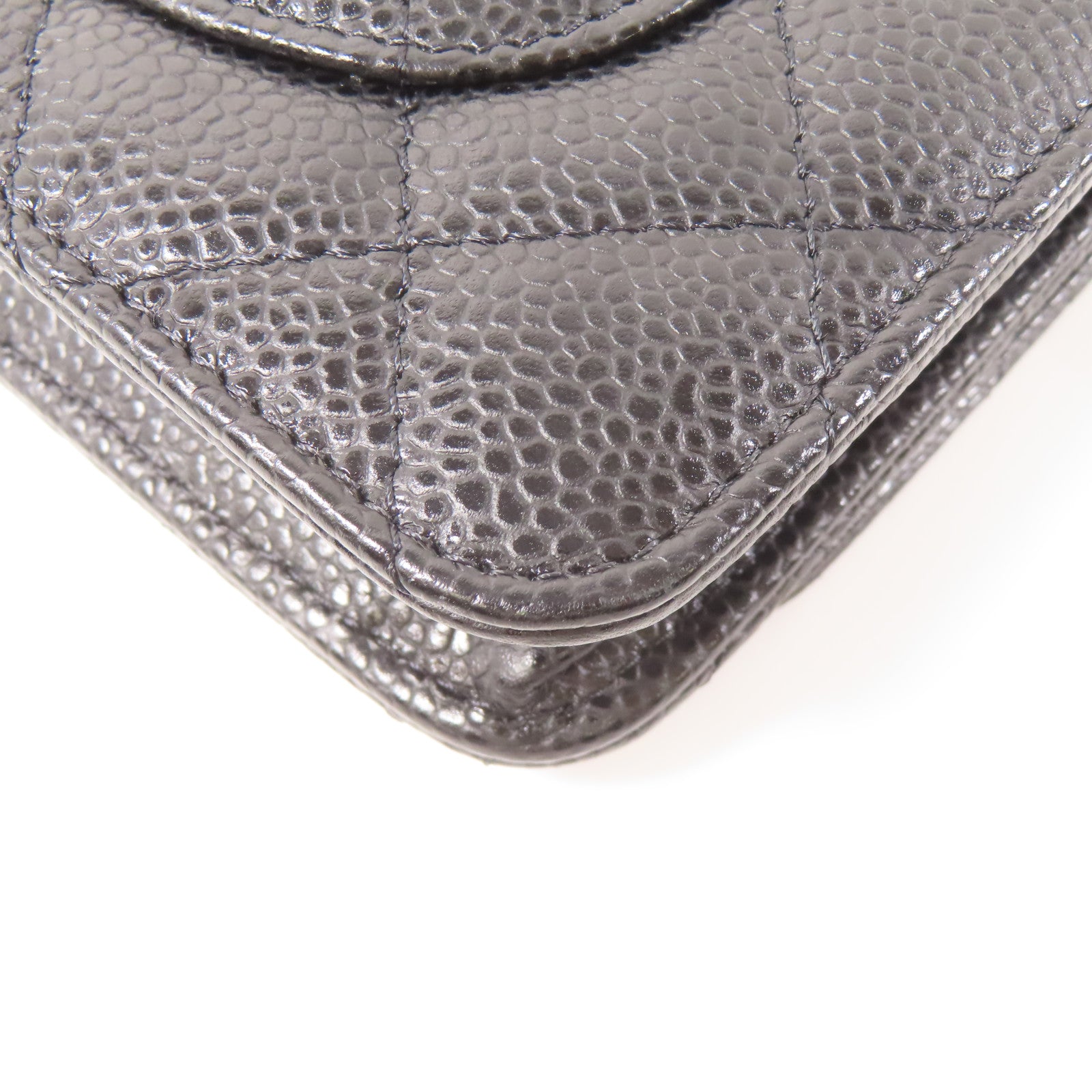 CHANEL 菱格Caviar皮革Wallet On Chain金扣鏈帶肩背袋黑色