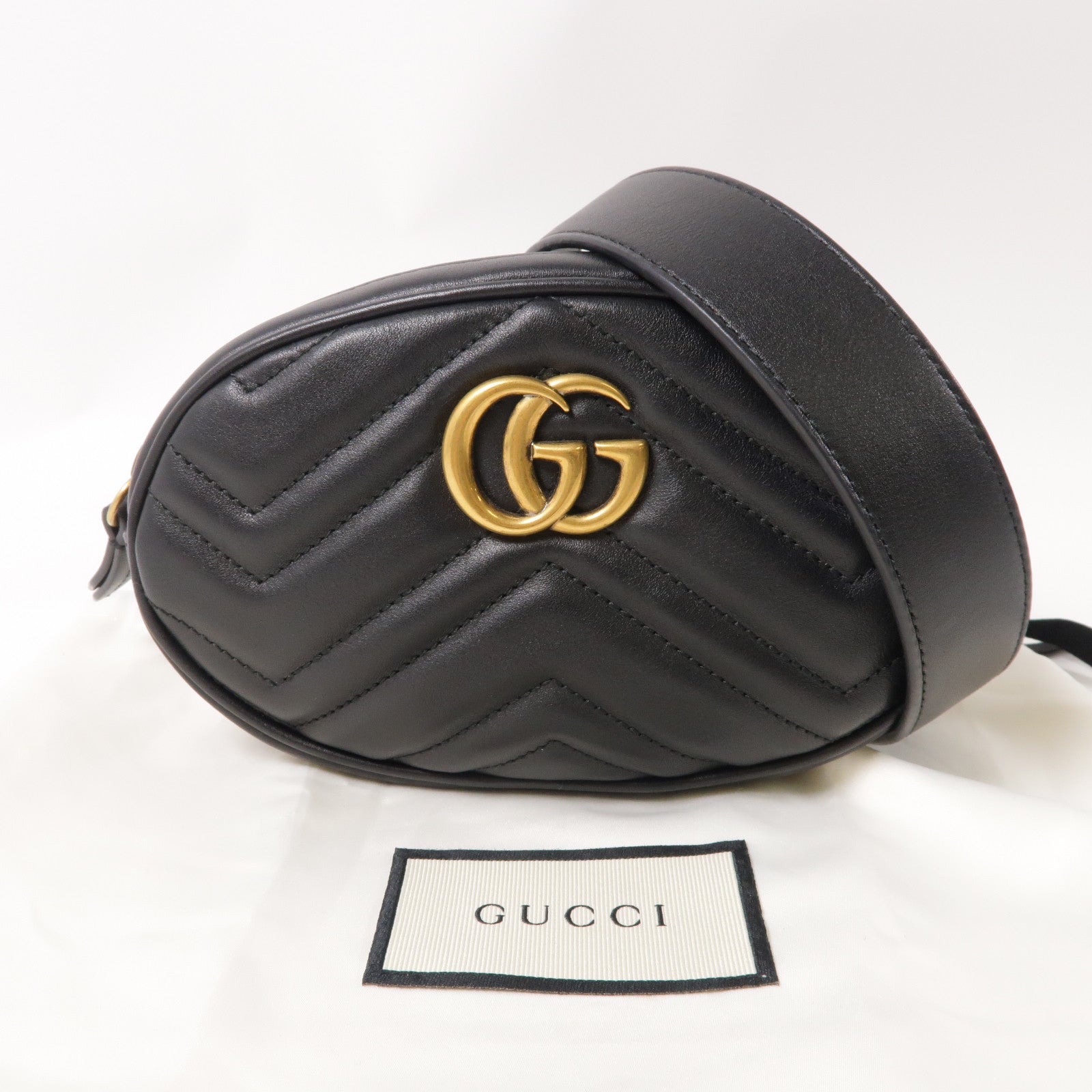 GUCCI 【激減優惠】牛皮皮革GG Marmont Belt Bag金扣腰包黑色
