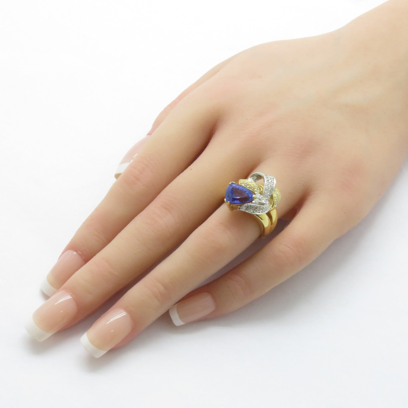 JEWELRY 【激減優惠】18K黃金/PT900鉑金Tanzanite Ring 2.76ct坦桑石/0.45ct鑽石戒指US#6