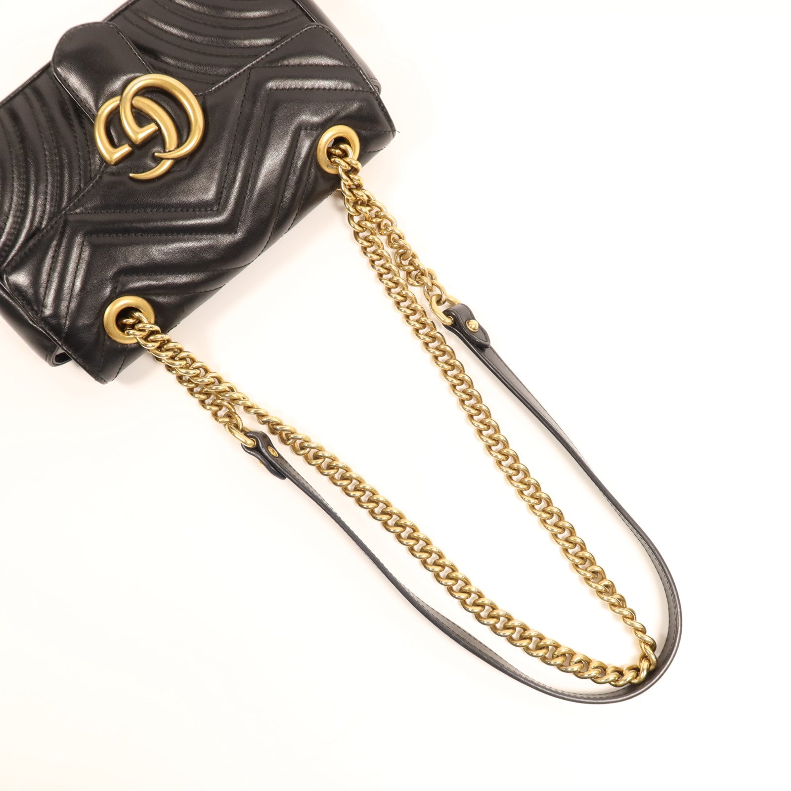 GUCCI 牛皮皮革GG Marmont金扣鏈帶肩背袋