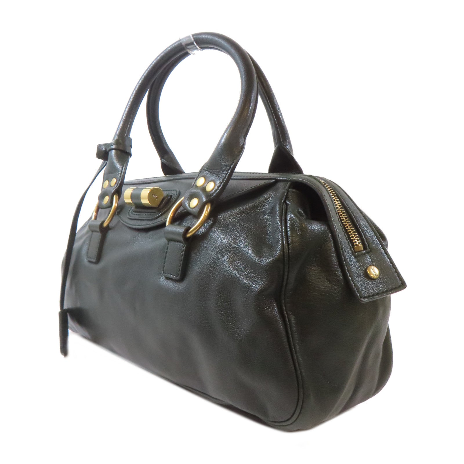 YVES SAINT LAURENT 【激減優惠】牛皮皮革Handbag金扣手挽袋深綠色