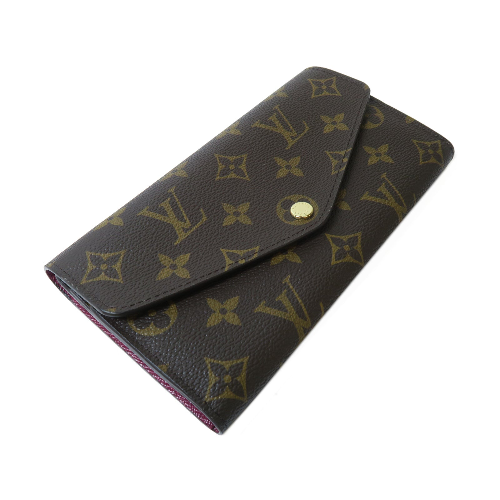 LOUIS VUITTON 【激減優惠】Monogram Sarah金扣鈕扣長錢包啡色