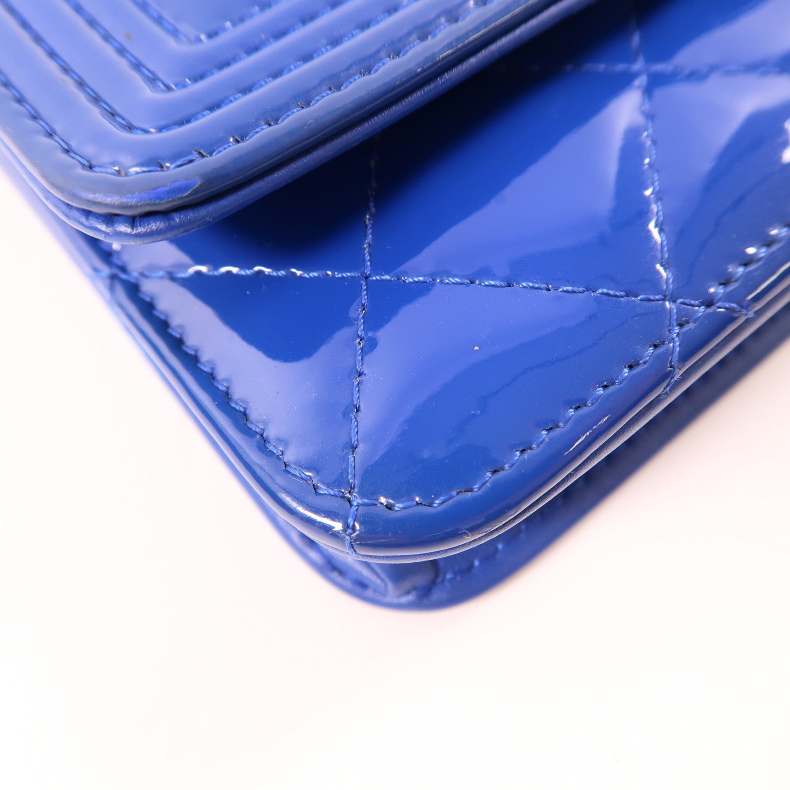 CHANEL 漆皮皮革Wallet On Chain銀扣肩背袋藍色