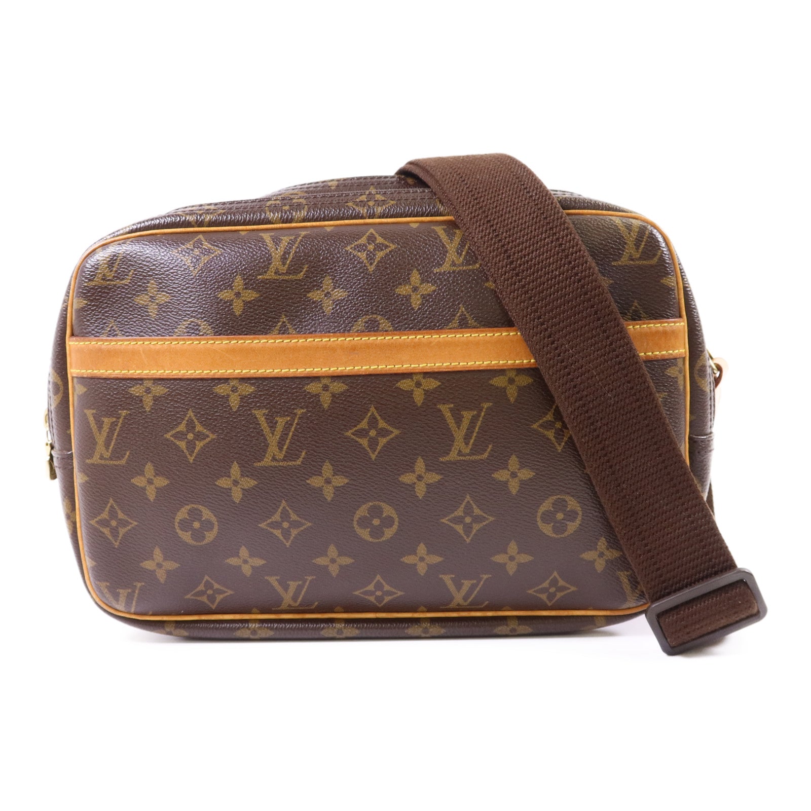 LOUIS VUITTON Monogram Reporter PM金扣肩背袋棕色