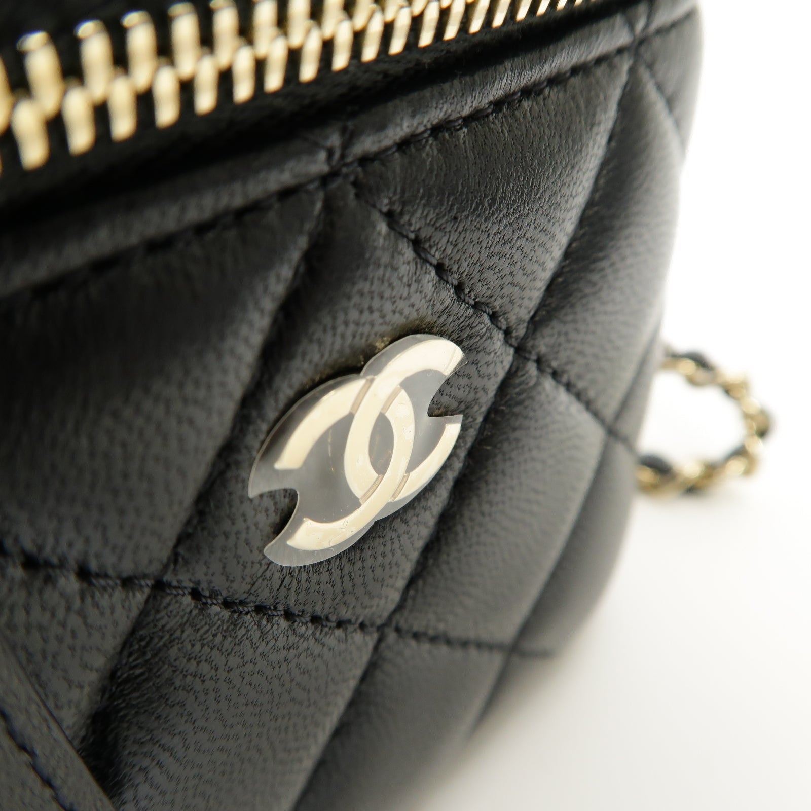 CHANEL 菱格羊皮皮革Chain Shoulder Bag金扣鏈帶肩背袋黒色
