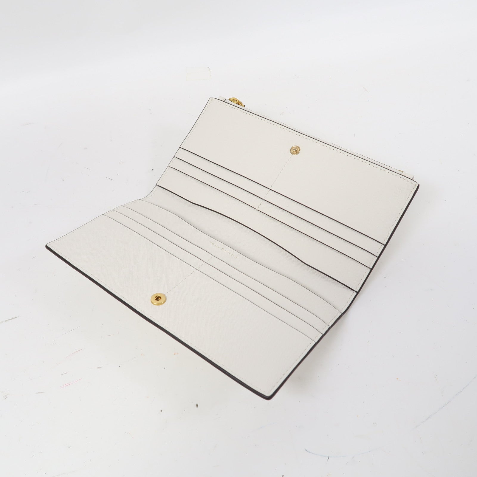 Tory Burch 牛皮皮革Zipper Long Wallet金扣長錢包白色