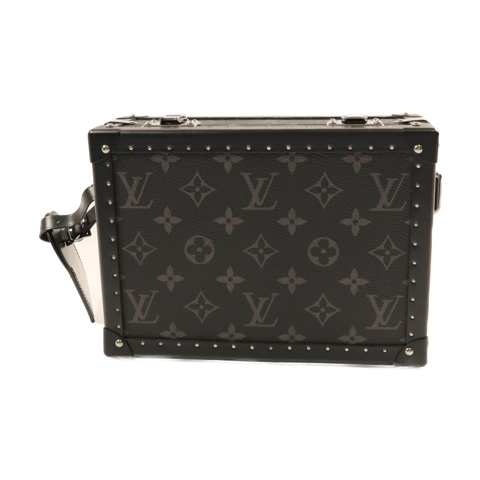 LOUIS VUITTON Monogram Eclipse Clutch Box銀扣肩背袋黑色