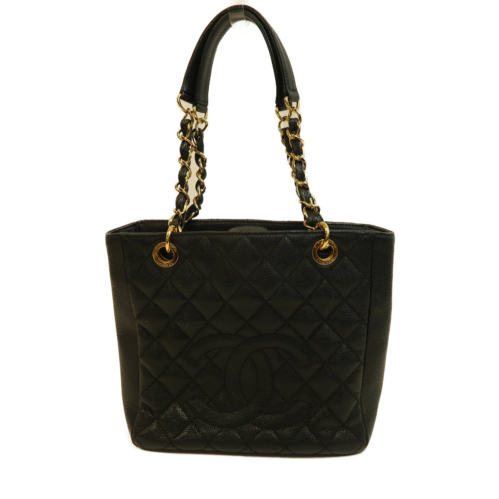 CHANEL 菱格Caviar皮革PST Petite Shopping Tote Bag金扣鏈帶手挽袋黑色