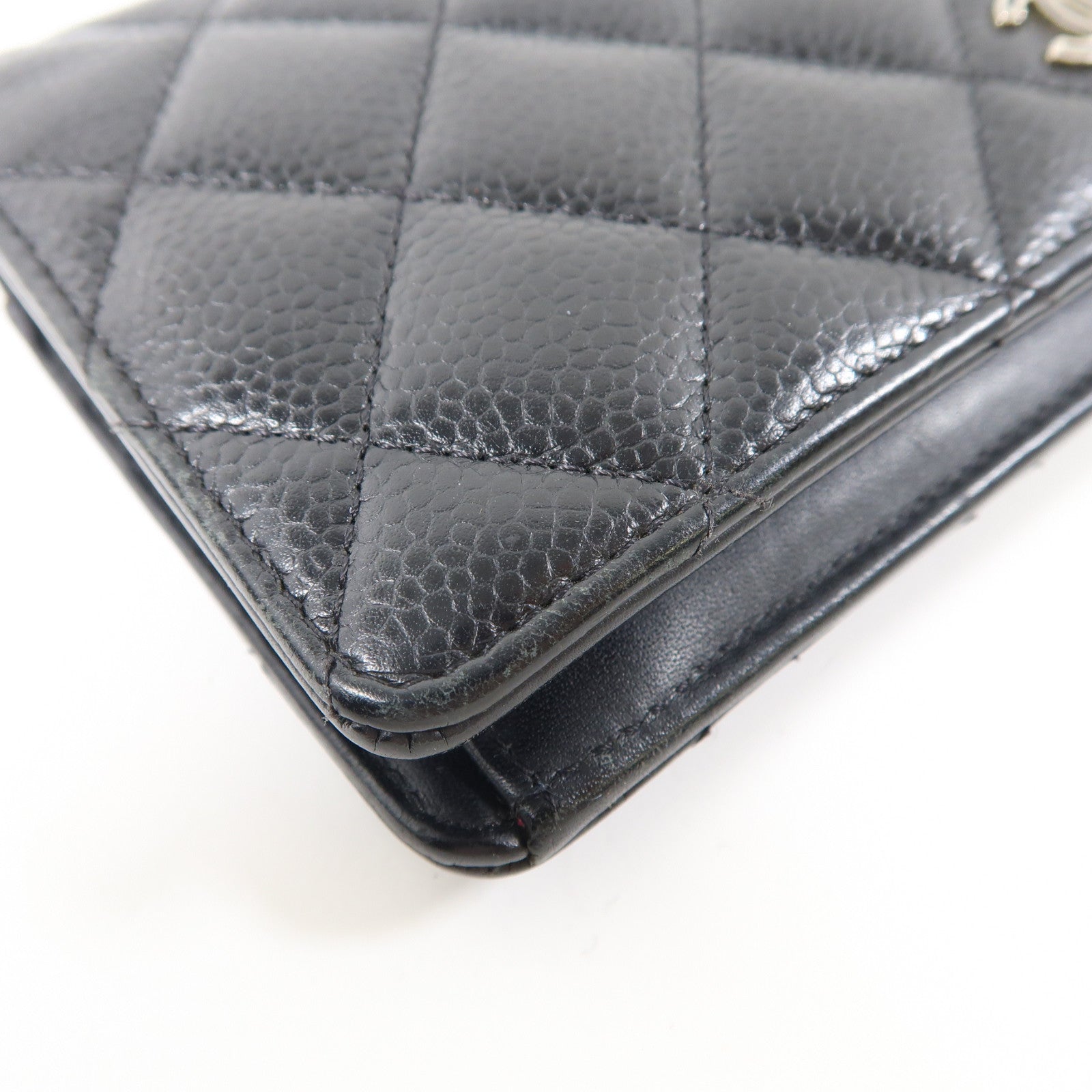 CHANEL 菱格牛皮皮革Long Wallet銀扣長錢包黑色