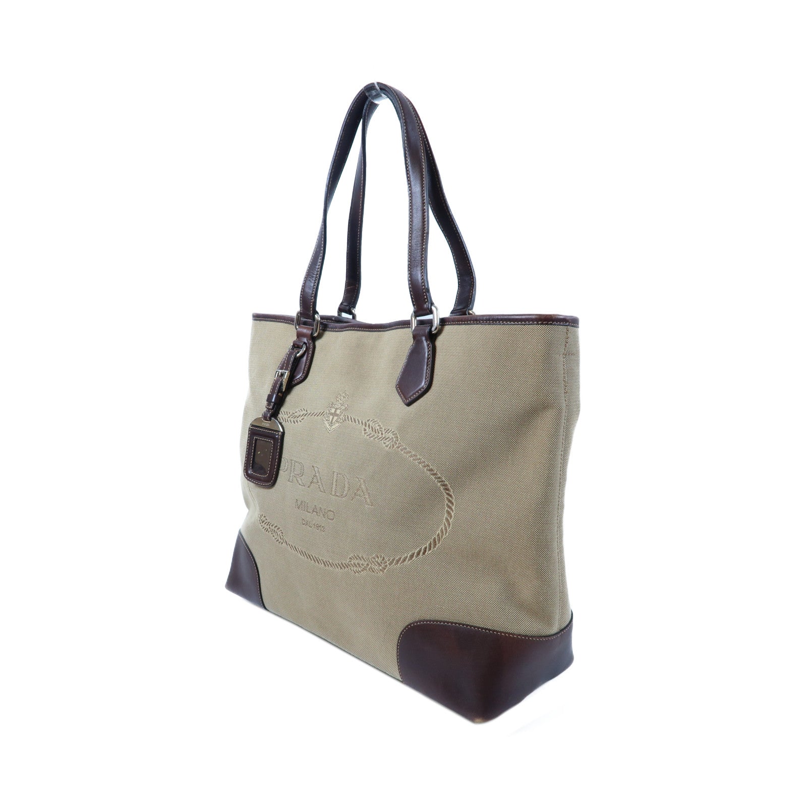 PRADA 帆布Shoulder Bag銀扣手挽肩背兩用袋啡色