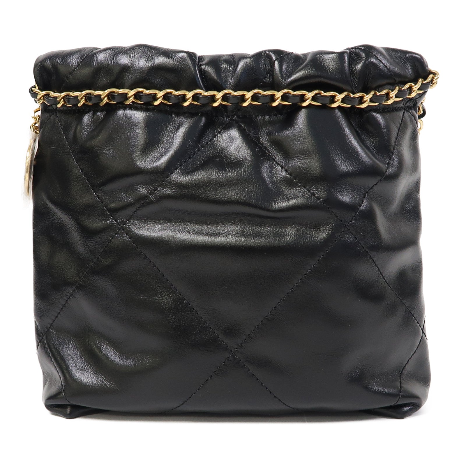CHANEL 菱格牛皮皮革Mini 22金扣鏈帶肩背袋黑色