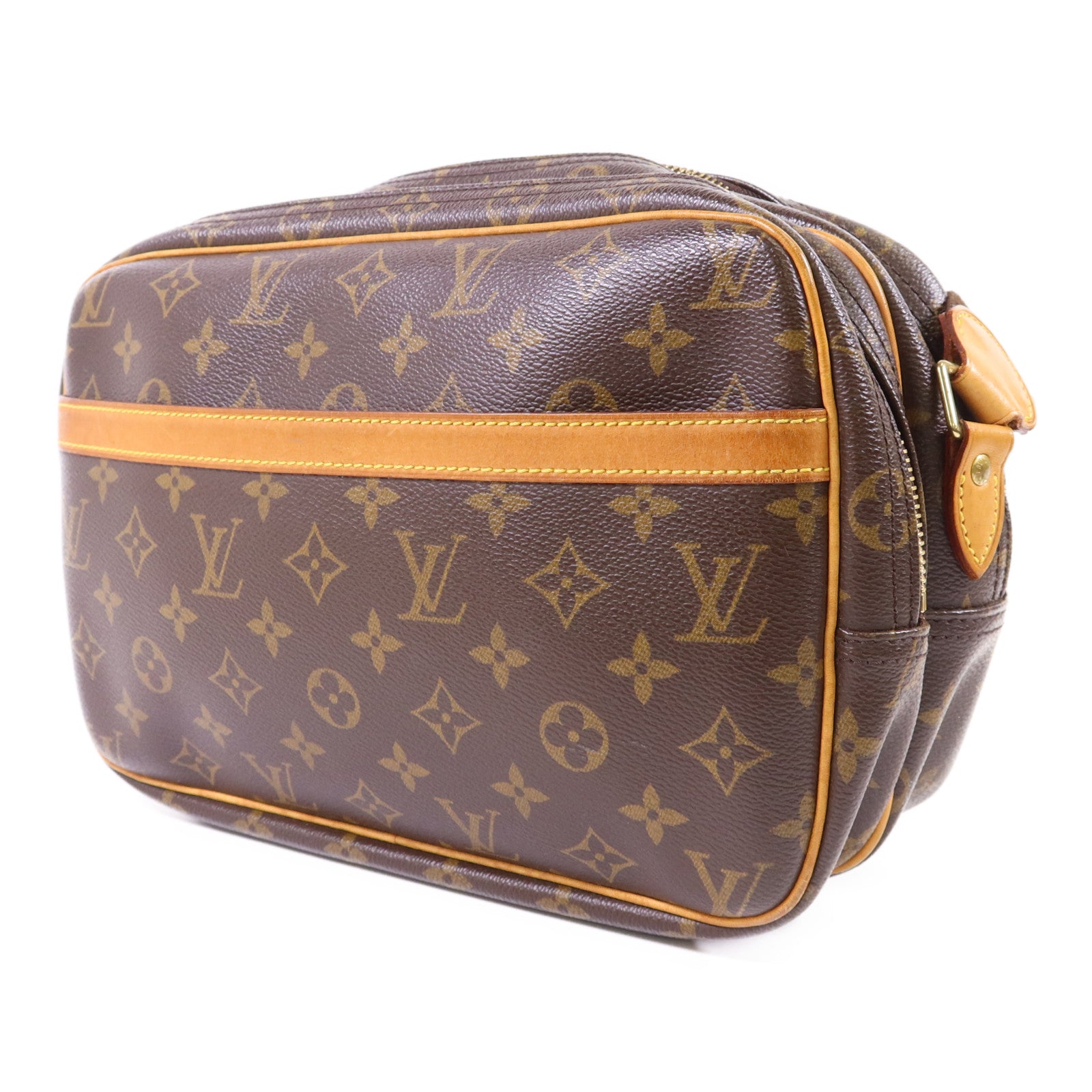 LOUIS VUITTON Monogram Reporter PM金扣肩背袋棕色