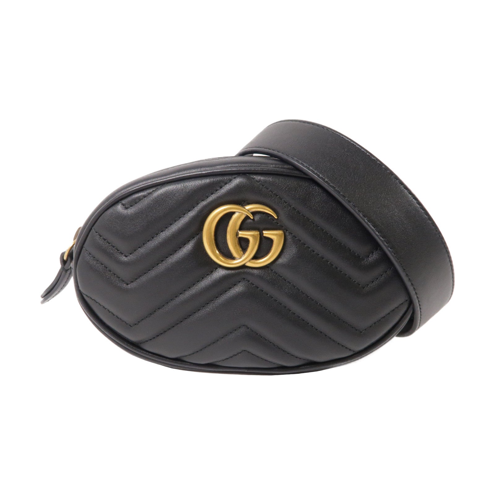 GUCCI 【激減優惠】牛皮皮革GG Marmont Belt Bag金扣腰包黑色