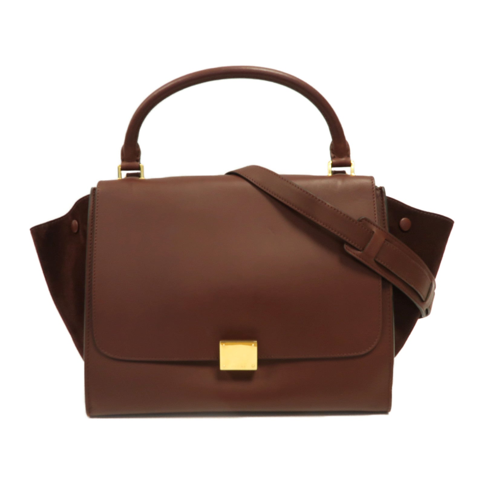 CELINE **【激減優惠】牛皮皮革Trapeze金扣手挽肩背兩用袋紅棕色