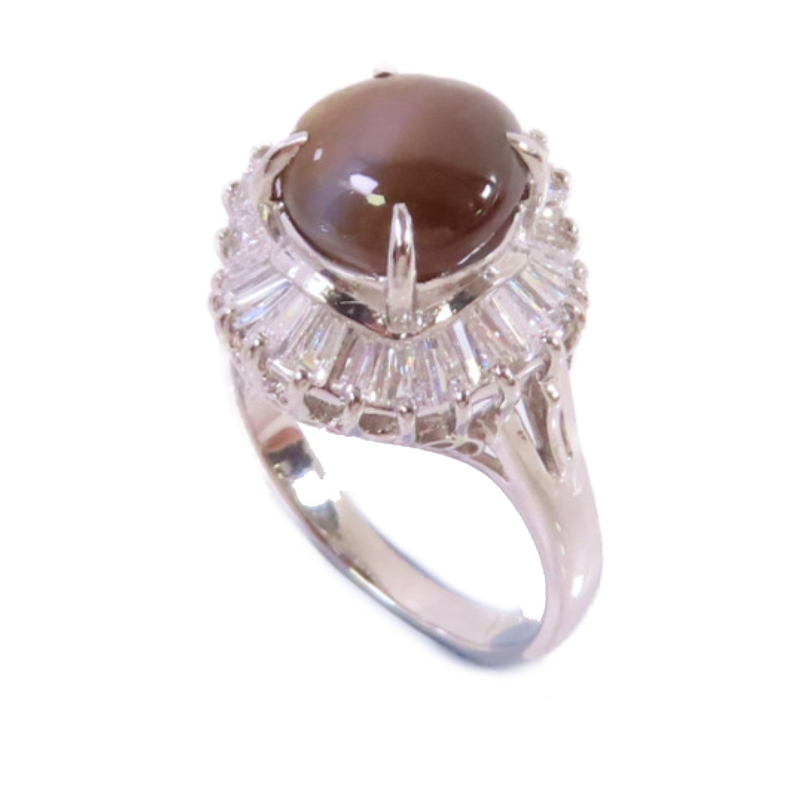 JEWELRY PT900鉑金/3.83ct貓眼石/0.85ct鑽石Cat's Eye Diamond Ring 戒指US#5