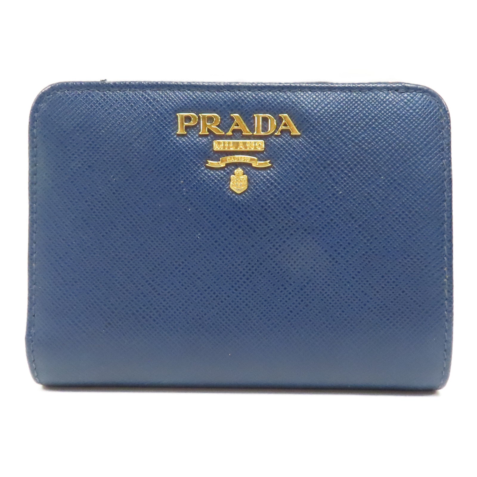 PRADA 【激減優惠】牛皮皮革Wallet金扣錢包藍色