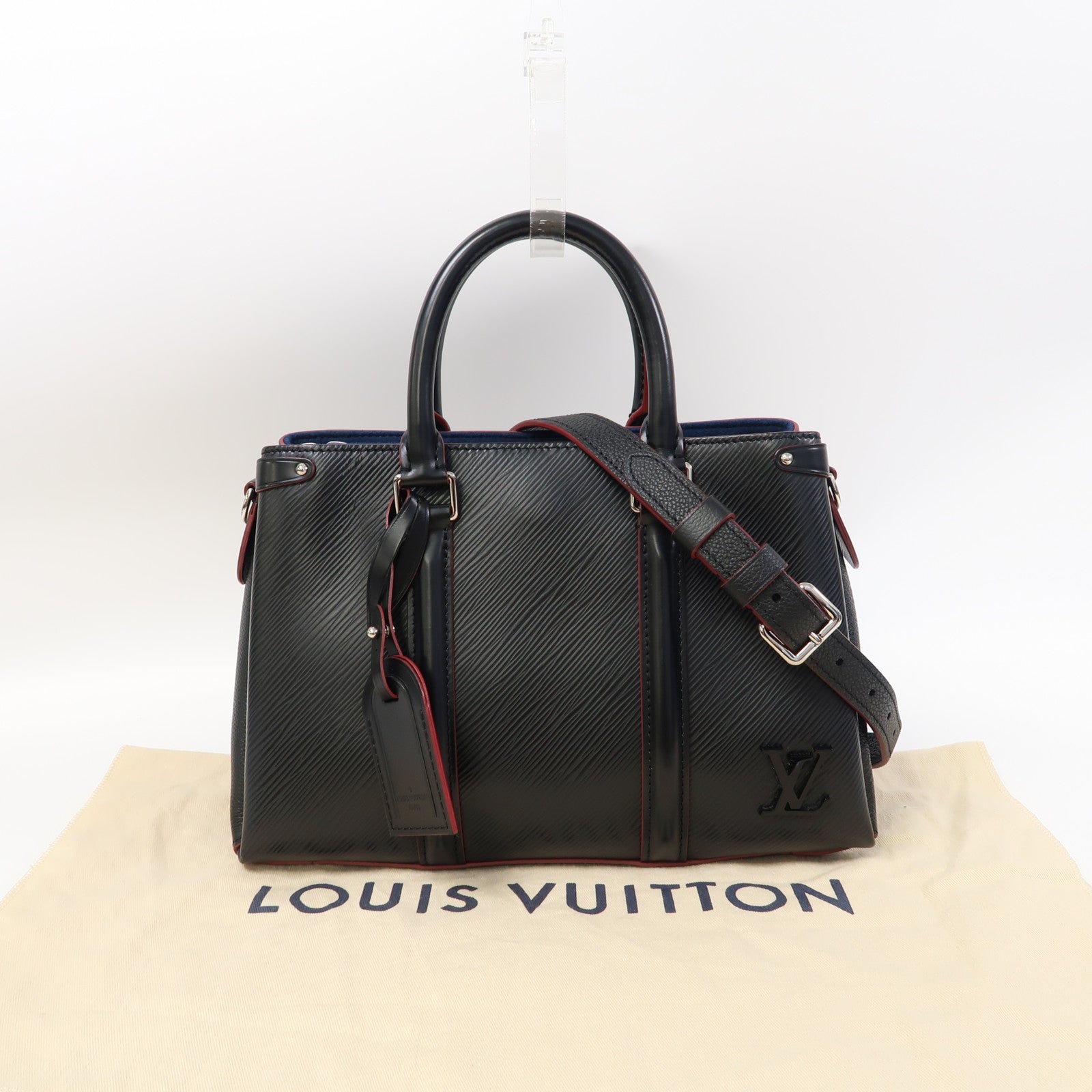 LOUIS VUITTON Epi Soufflot BB銀扣手挽肩背兩用袋黑色