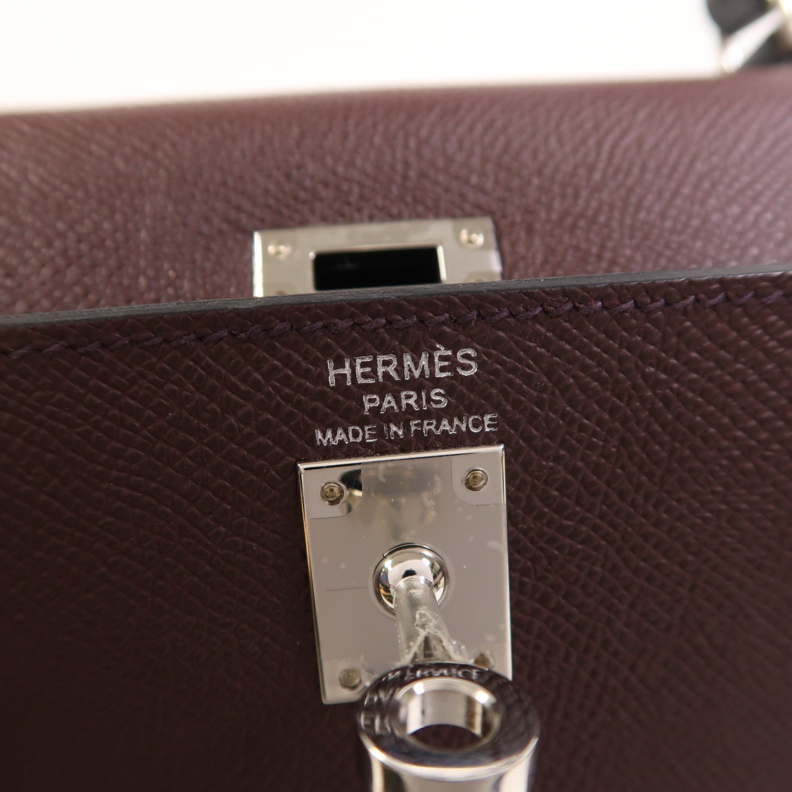 HERMES Epsom皮革Kelly 25銀扣手挽肩背兩用袋Rouge Sellier/Mauve Pale/Noir